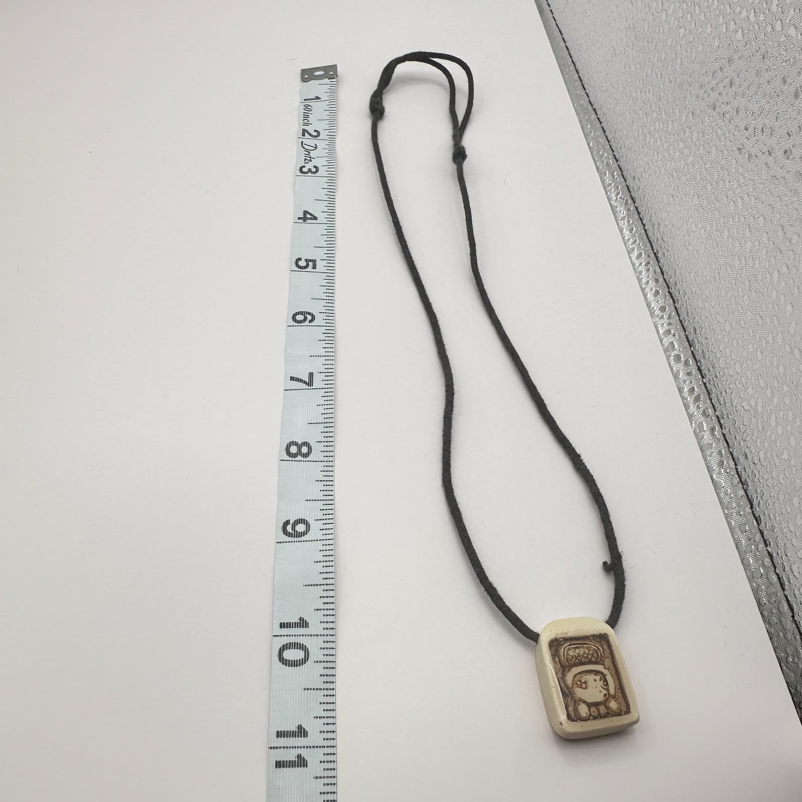 Vintage 50s Hand Carved Mayan Ajaw Glyph Bone Pendant Mexican Folk Art Jewelry - Thumbnail 7