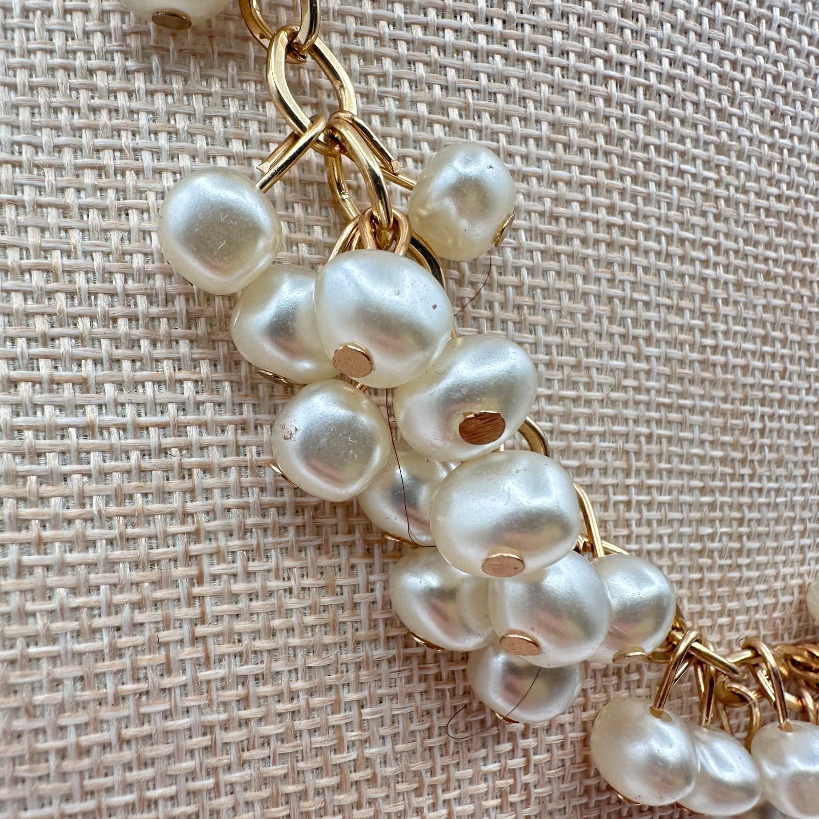 Vintage 90s Gold Tone Faux Baroque Pearl Multi Strand Cluster Necklace Jewelry - Thumbnail 3