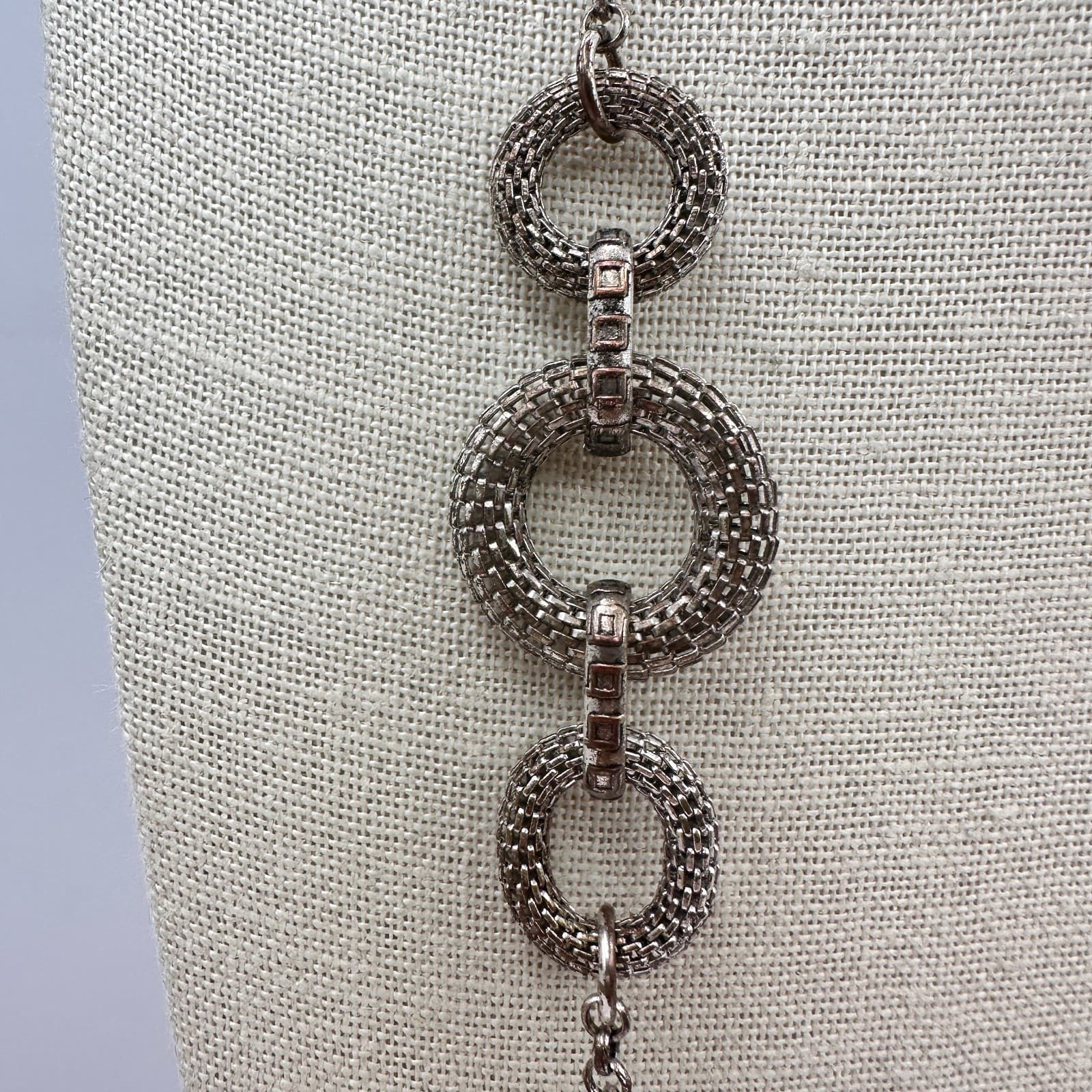 Vintage 90s Silver Tone Mixed Chain Multi Link Statement Long Necklace Jewelry - Thumbnail 3