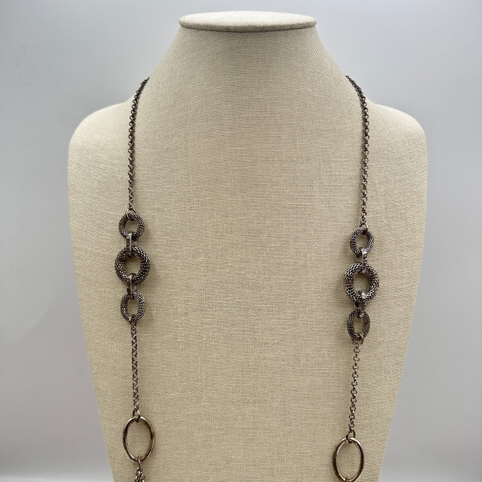 Vintage 90s Silver Tone Mixed Chain Multi Link Statement Long Necklace Jewelry - Thumbnail 2