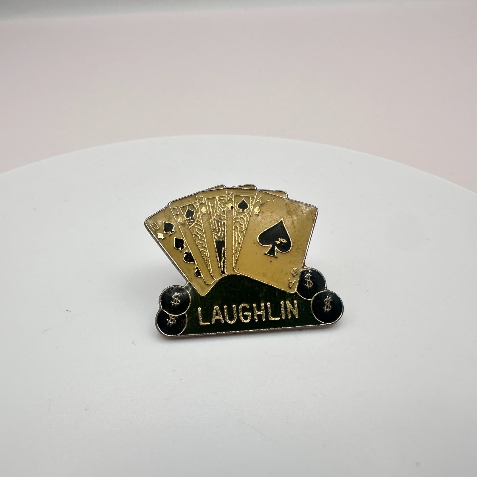 Vintage 90s Laughlin Royal Flush Poker Playing Cards Gold Tone Lapel Pin Jewelry - Thumbnail 2
