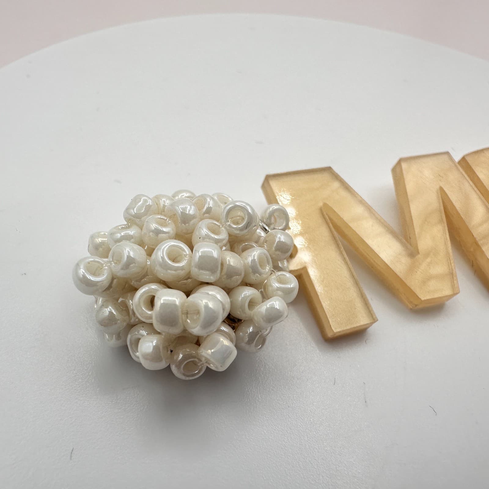 Vintage Y2K MRS Word Charm White Beaded Wedding Table Decoration Centerpiece - Thumbnail 3