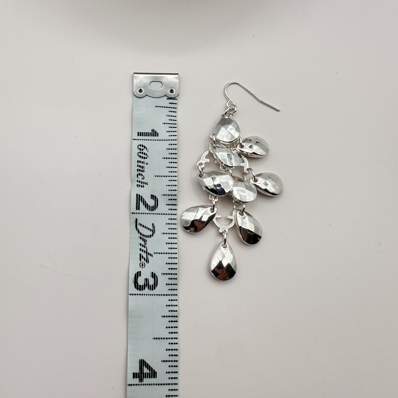 Vintage 90s Silver Tone Hammered Leaf Chandelier Dangle Earrings Fashion Jewelry - Thumbnail 9