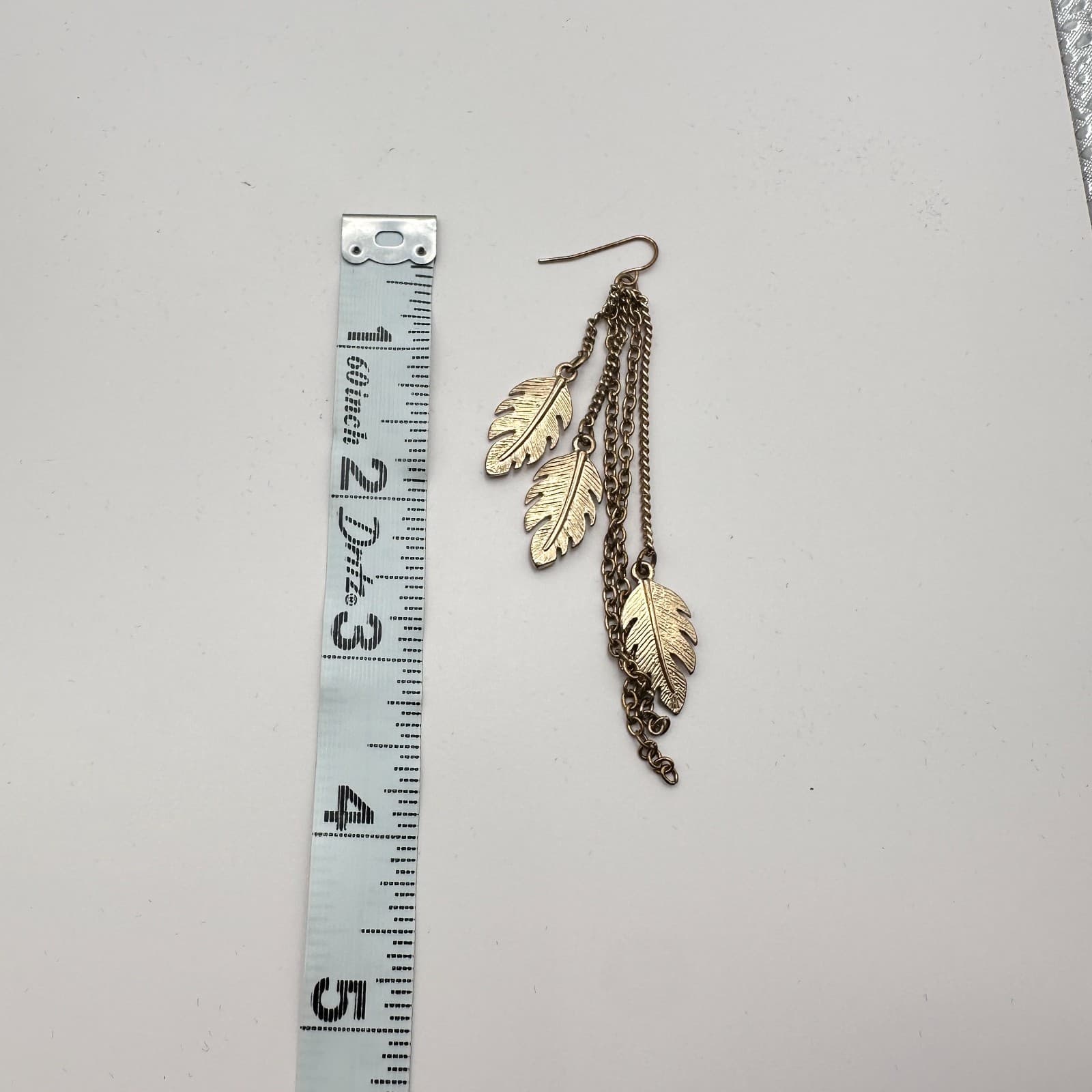 Vintage 80s Brass Leaf Tassel Earrings Multi-Chain Dangle Feathr Classic Jewelry - Thumbnail 8