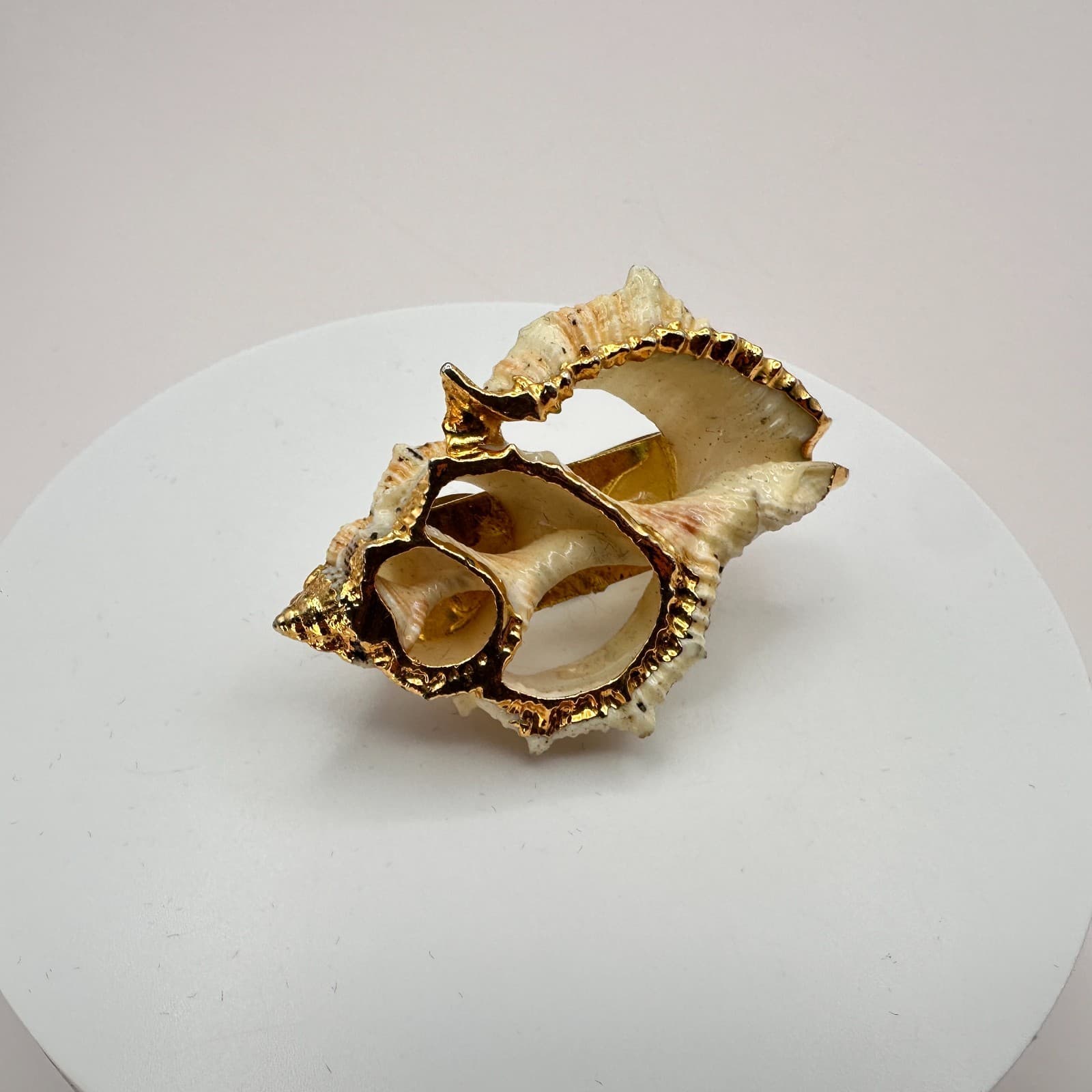 Vintage Y2K Center Cut Frilled Frog Seashell Tie Clip Gold Tone Trim Statement - Thumbnail 5
