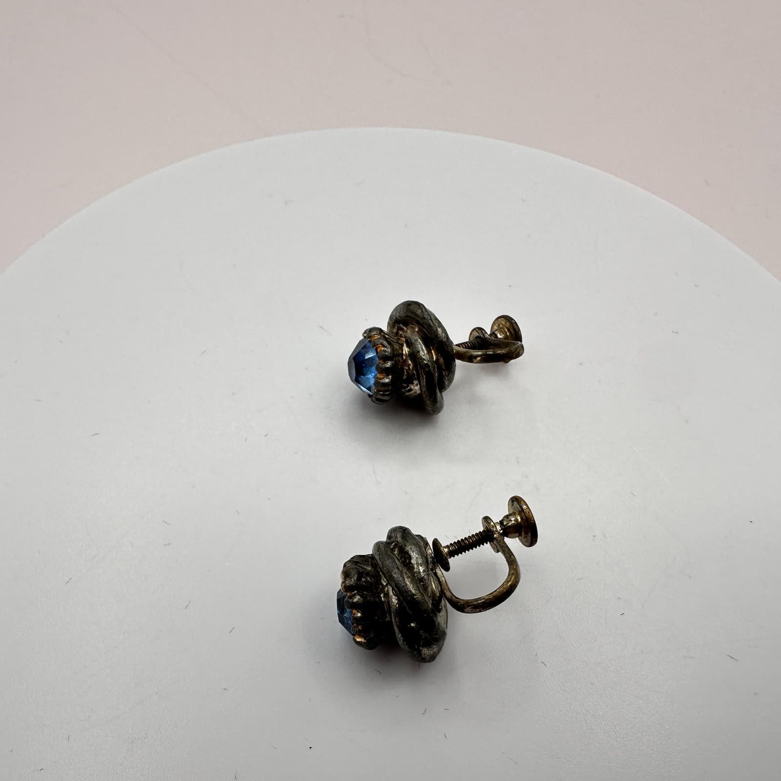 Vintage 90s Blue Glass Silver Tone Knot Earrings Classic Fashion Women's Jewelry - Thumbnail 6