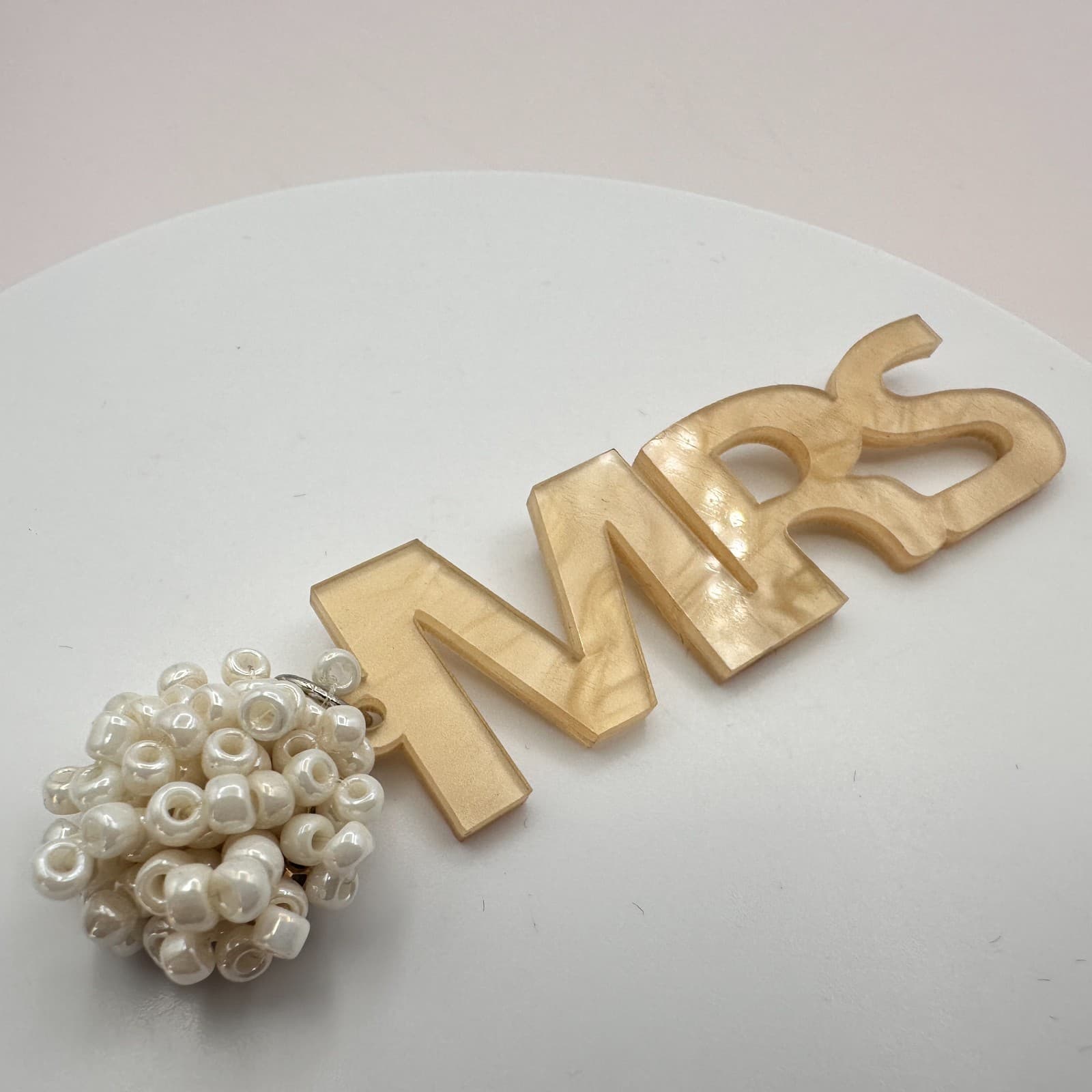 Vintage Y2K MRS Word Charm White Beaded Wedding Table Decoration Centerpiece - Thumbnail 4