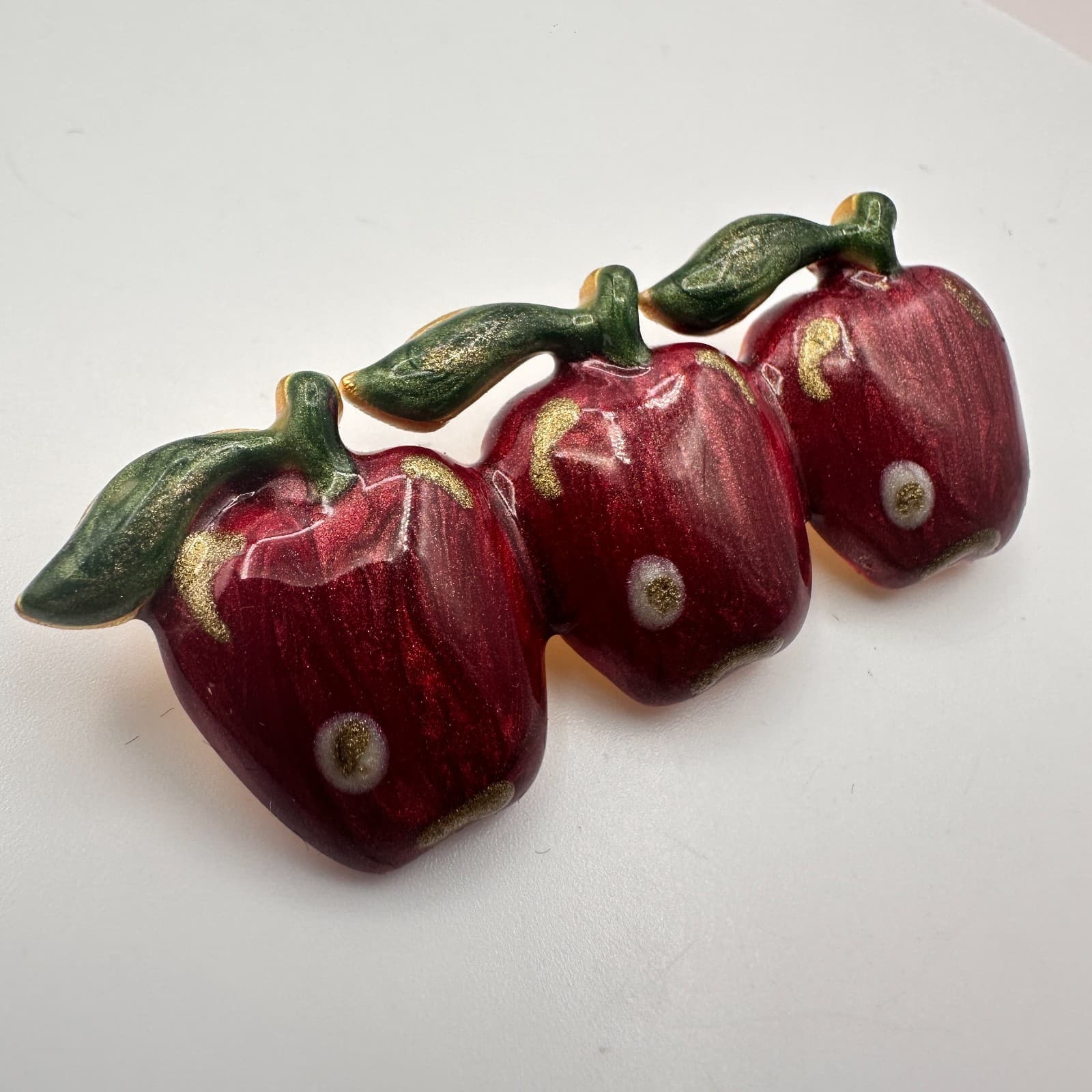 Vintage Y2K Tanya Creations Gold Tone Enamel Red Trio Apple Brooch Pin Jewelry - Thumbnail 4