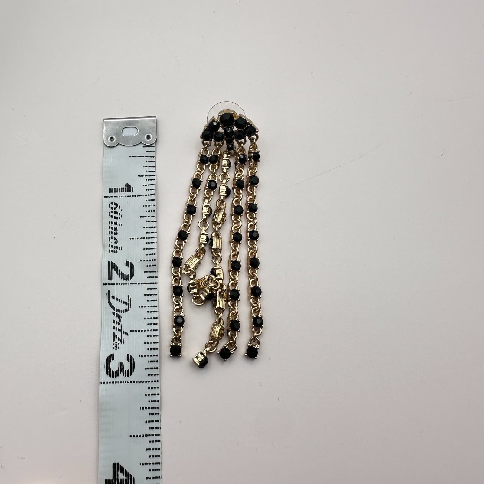 Vintage 90s Gold Tone Black Glass Dangle Fringe Drop Earrings Fashion Jewelry - Thumbnail 9