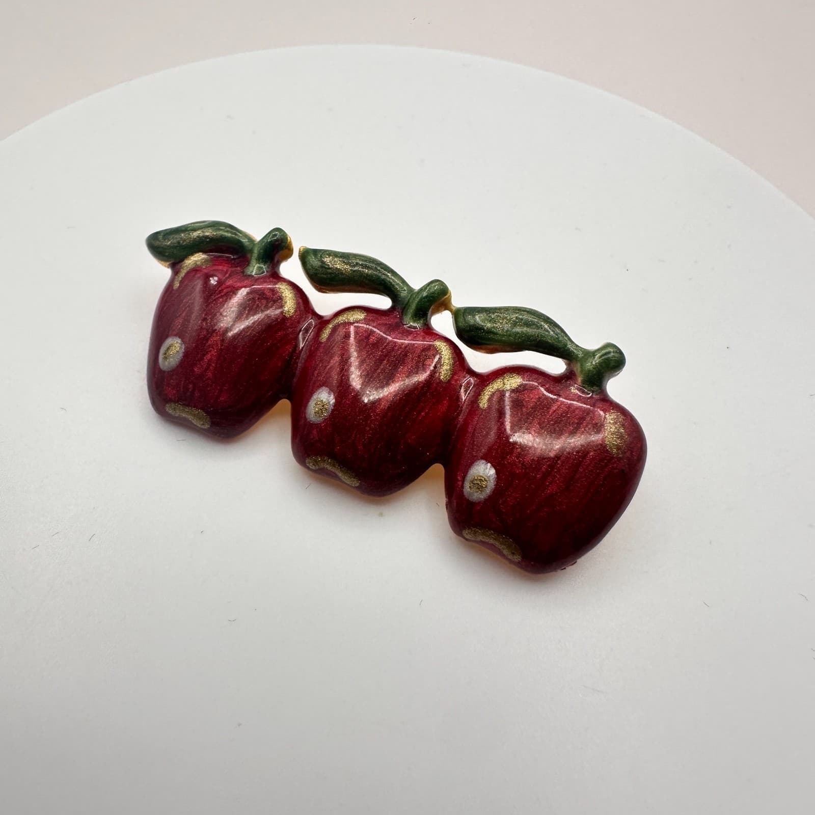 Vintage Y2K Tanya Creations Gold Tone Enamel Red Trio Apple Brooch Pin Jewelry - Thumbnail 5