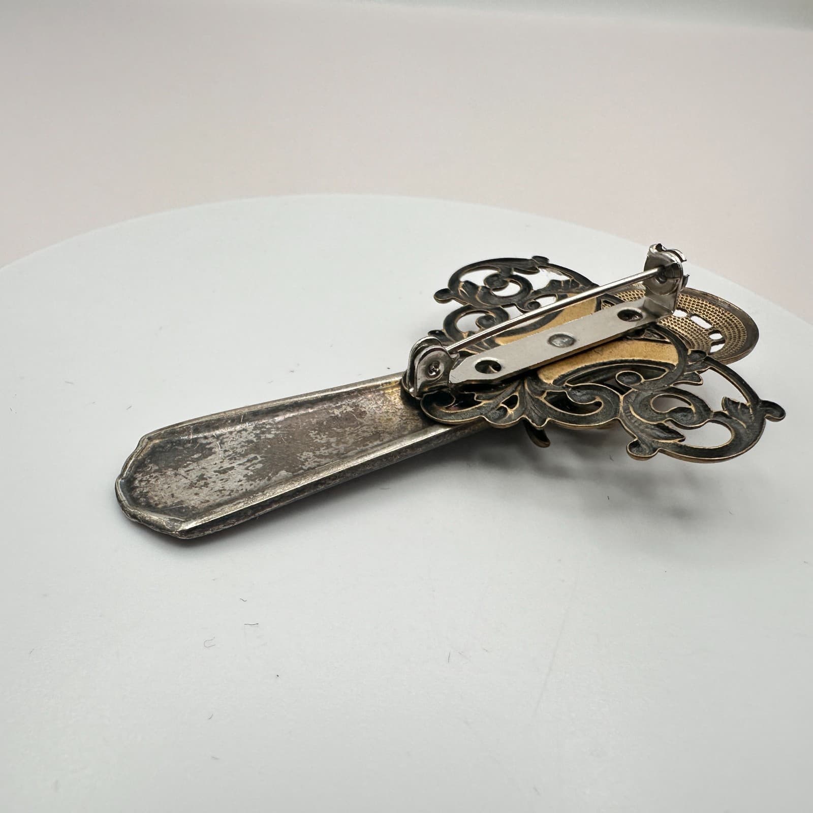 Vintage 90s Filigree Bow Brooch Pin Religious Women's Classic Fashion Jewelry - Thumbnail 4