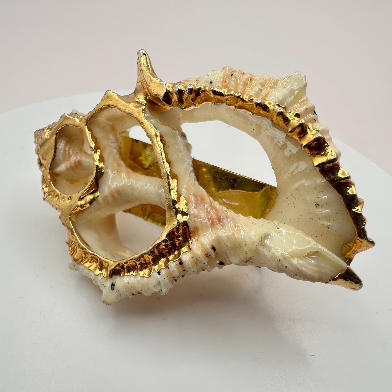 Vintage Y2K Center Cut Frilled Frog Seashell Tie Clip Gold Tone Trim Statement - Thumbnail 4