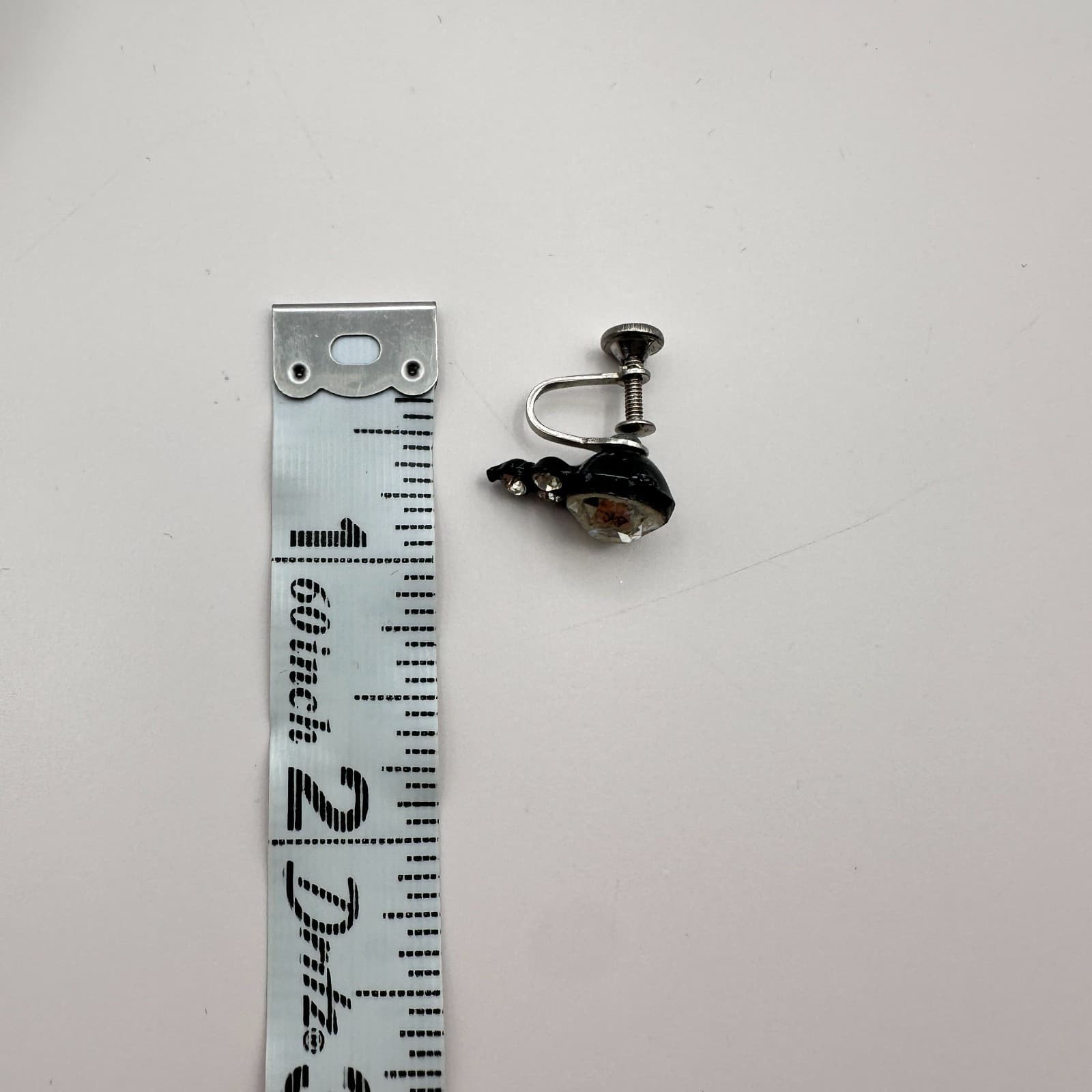 Vintage 80s Clear Glass Black Enamel Earrings Retro Women's Fashion Jewelry - Thumbnail 7