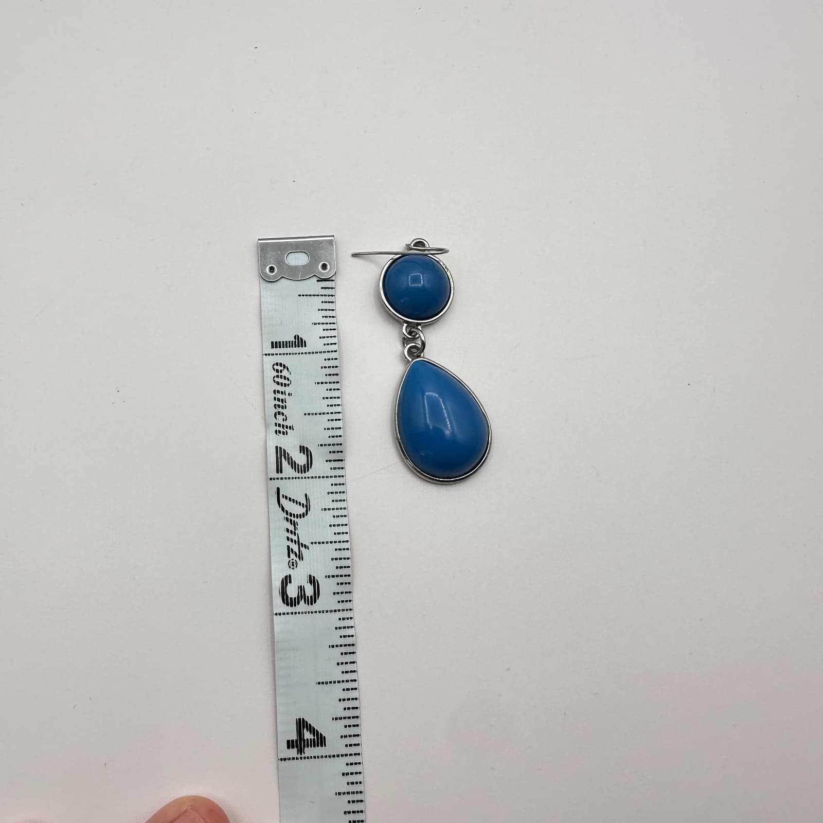 Vintage 90s Blue Glass Teardrop Dangle Earrings Silver Tone Fashion Jewelry - Thumbnail 8