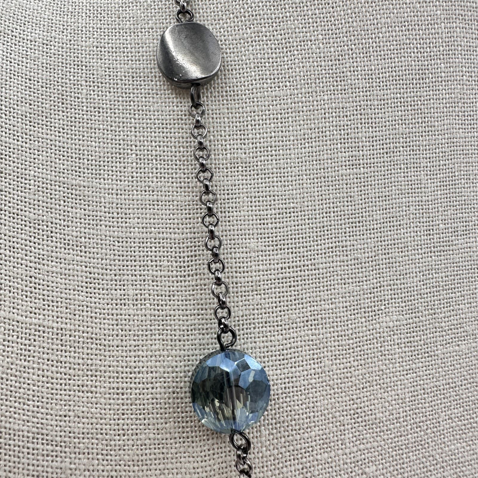 Vintage 80s Silver Tone Station Necklace Faceted Blue Beaded Classic Jewelry - Thumbnail 8