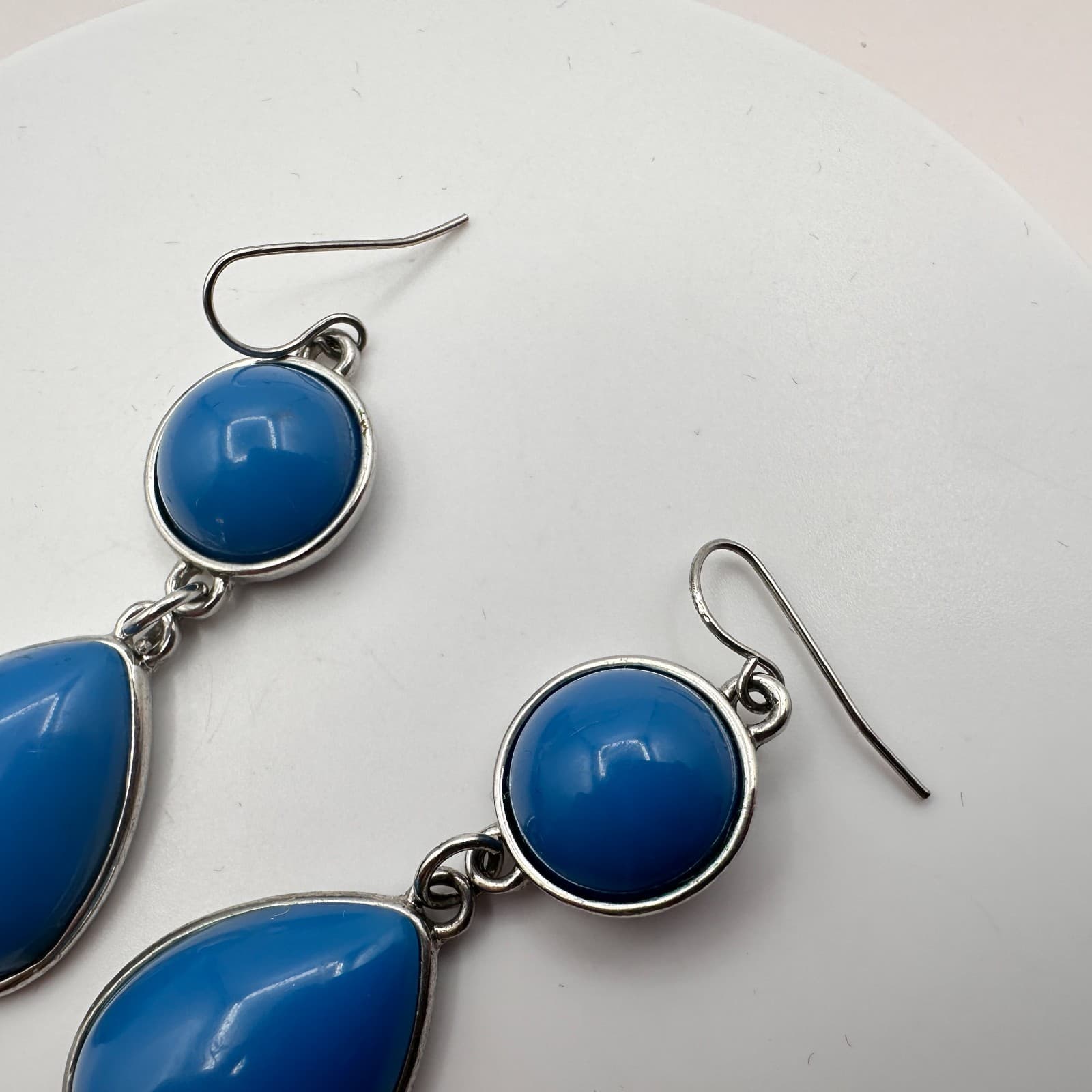 Vintage 90s Blue Glass Teardrop Dangle Earrings Silver Tone Fashion Jewelry - Thumbnail 7