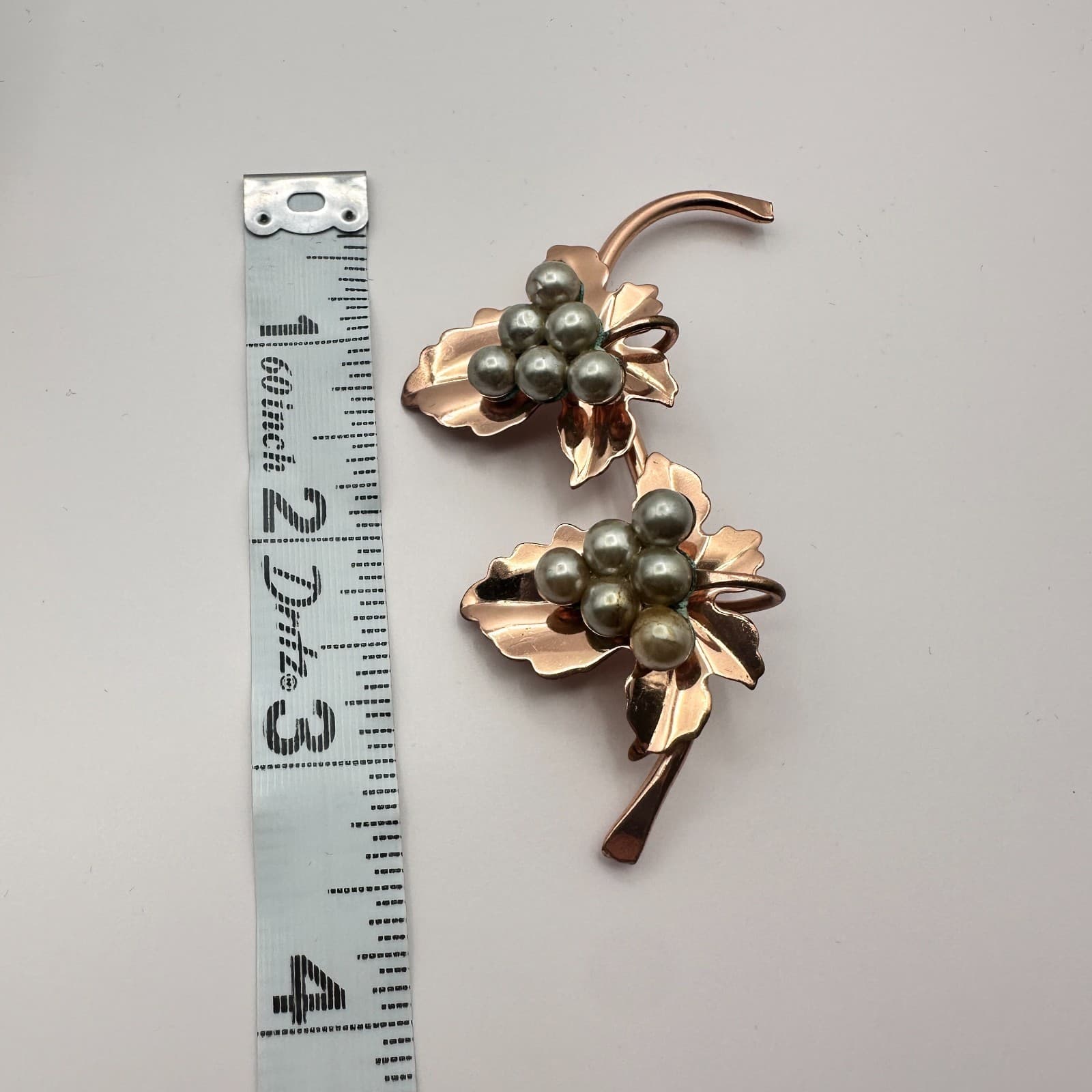 Vintage 90s Rose Gold Tone Grey Pearl Grape Leaf Brooch Pin Classic Jewelry - Thumbnail 9