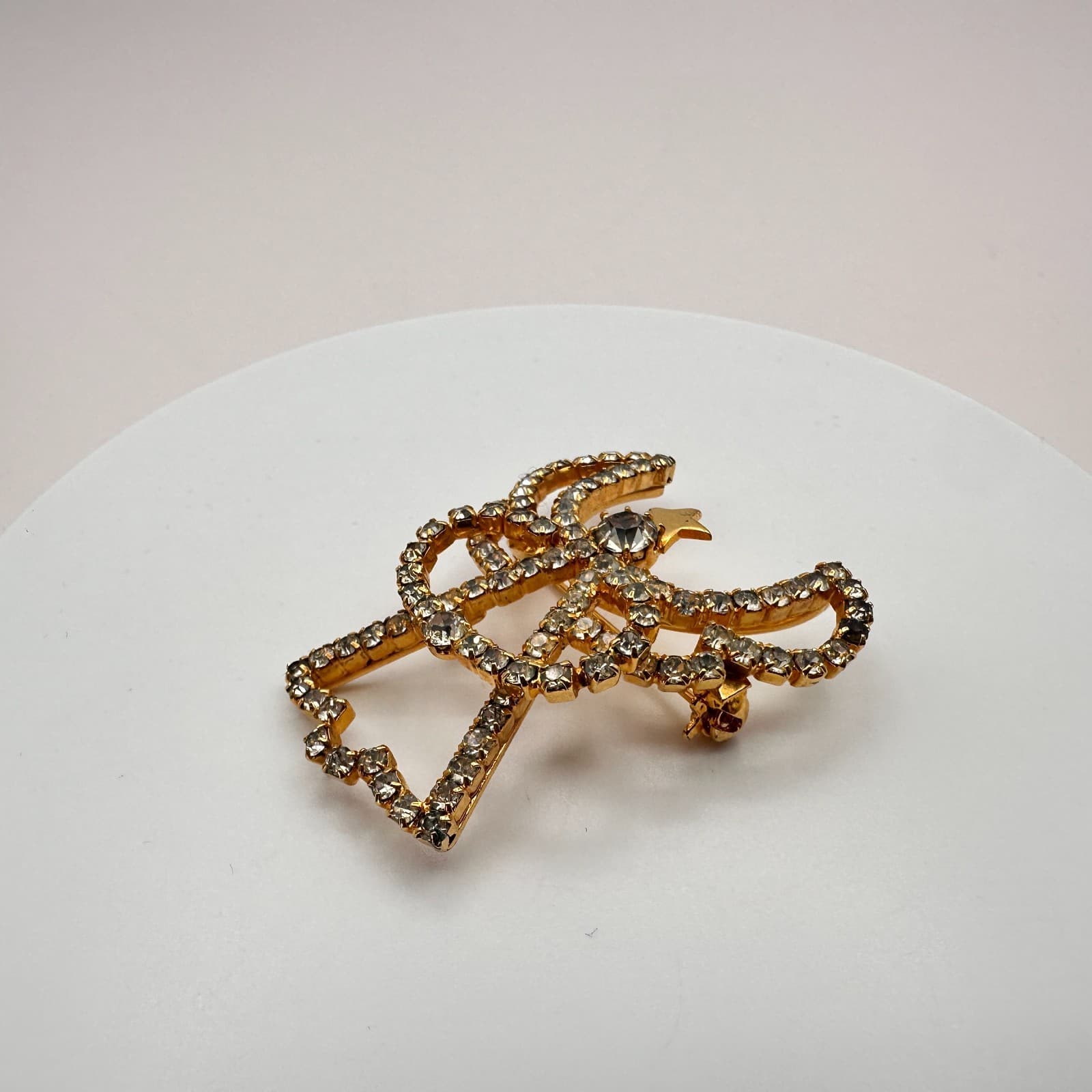Vintage 90s Angel Brooch Pin Gold Tone Clear Rhinestone Religious Jewelry - Thumbnail 6