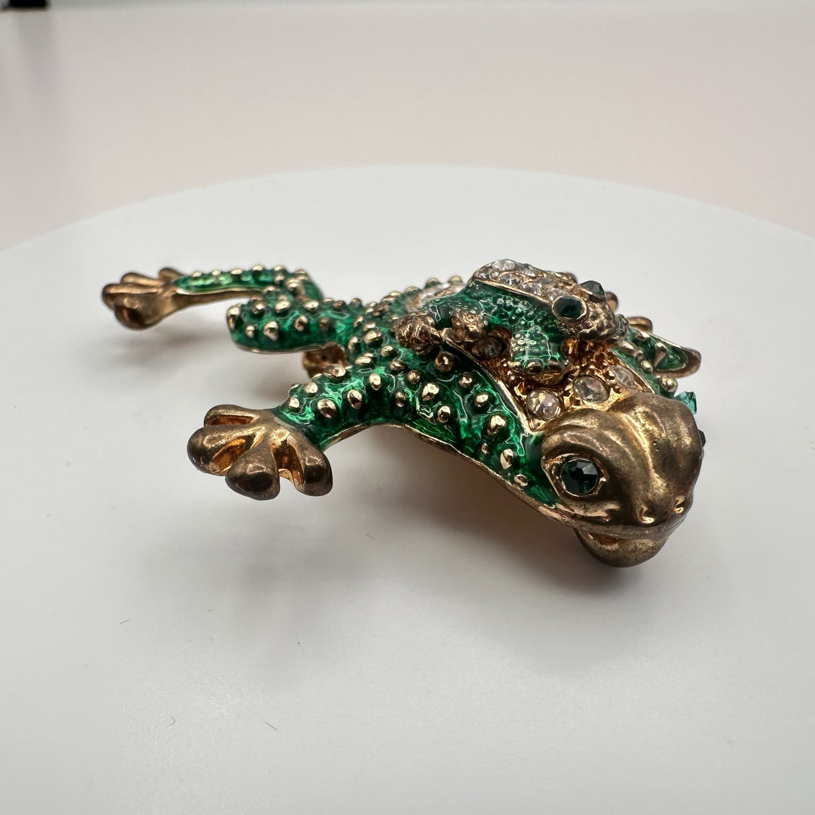Vintage Y2K Gold Tone Frog Clear Rhinestones Brooch Pin Women's Classic Jewelry - Thumbnail 5