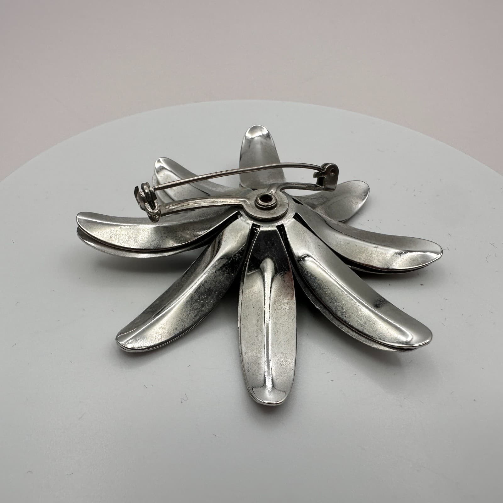 Vintage 90s Silver Tone Blue Glass Floral Pin Brooch Fashion Women's Jewelry - Thumbnail 6