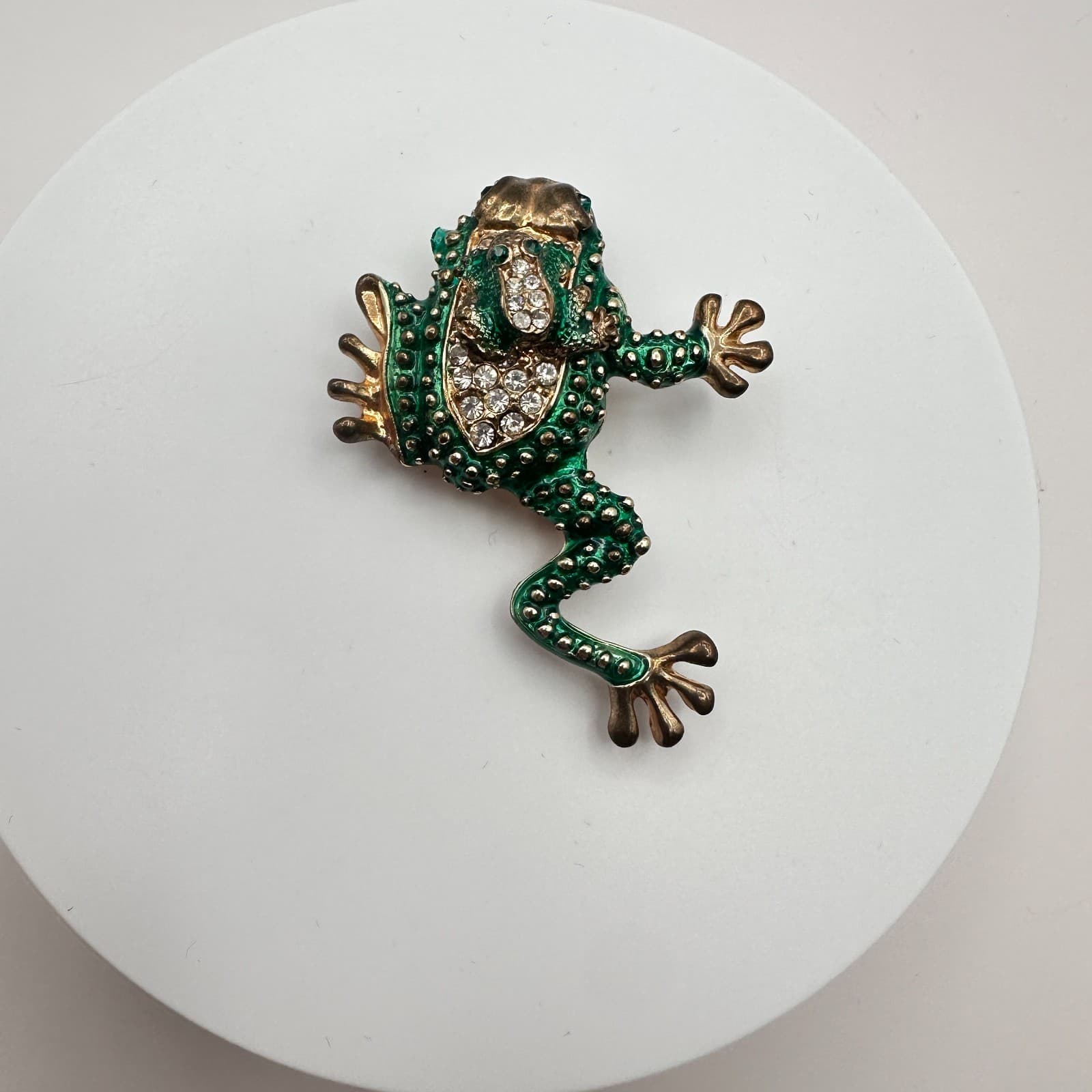 Vintage Y2K Gold Tone Frog Clear Rhinestones Brooch Pin Women's Classic Jewelry - Thumbnail 3