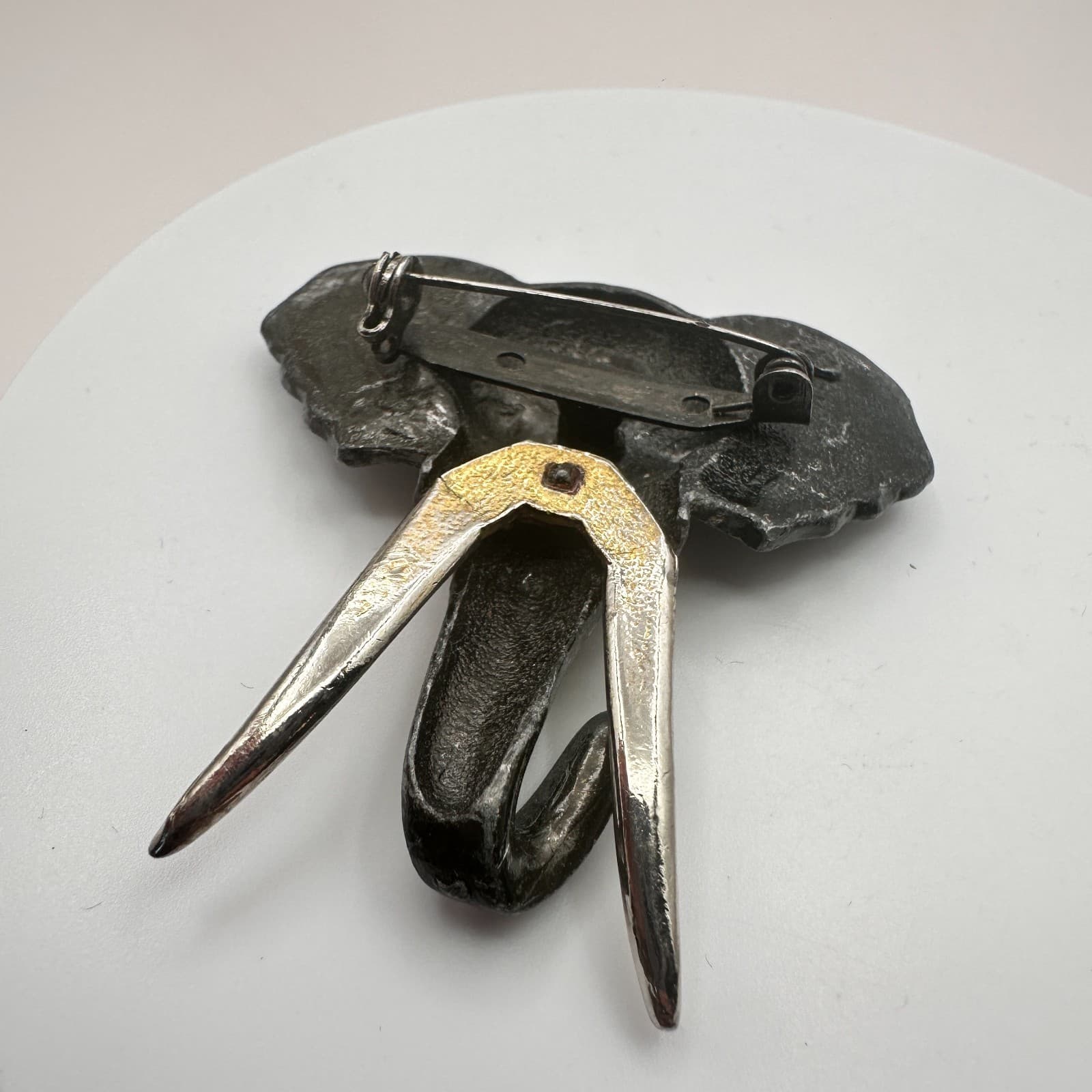 Vintage 70s Pewter Elephant Head Tusks Brooch Pin Boho Retro Classic Jewelry - Thumbnail 6