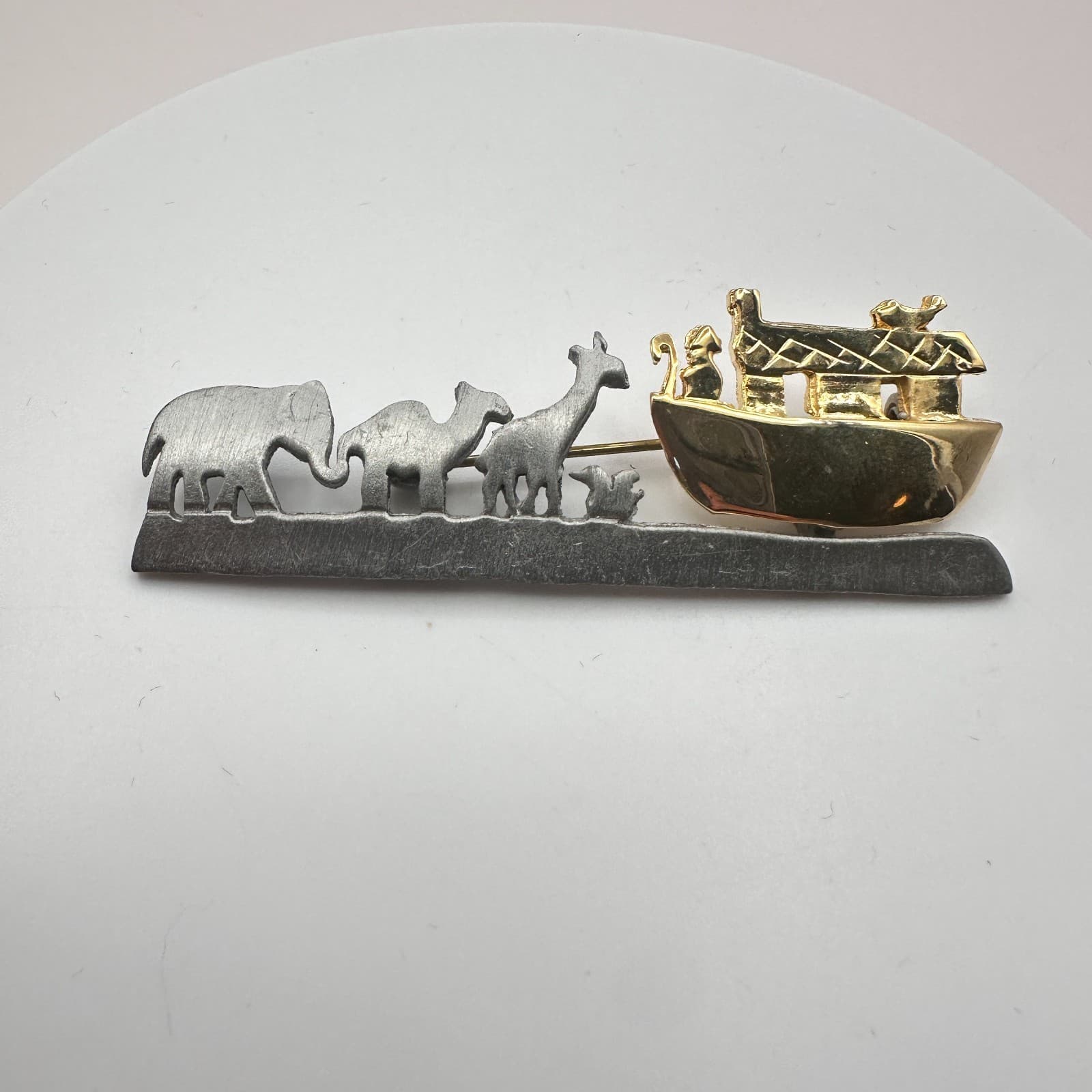 Vintage 80s Ultra Craft Noahs Ark Pewter Brooch Pin Women's Classic Jewelry
