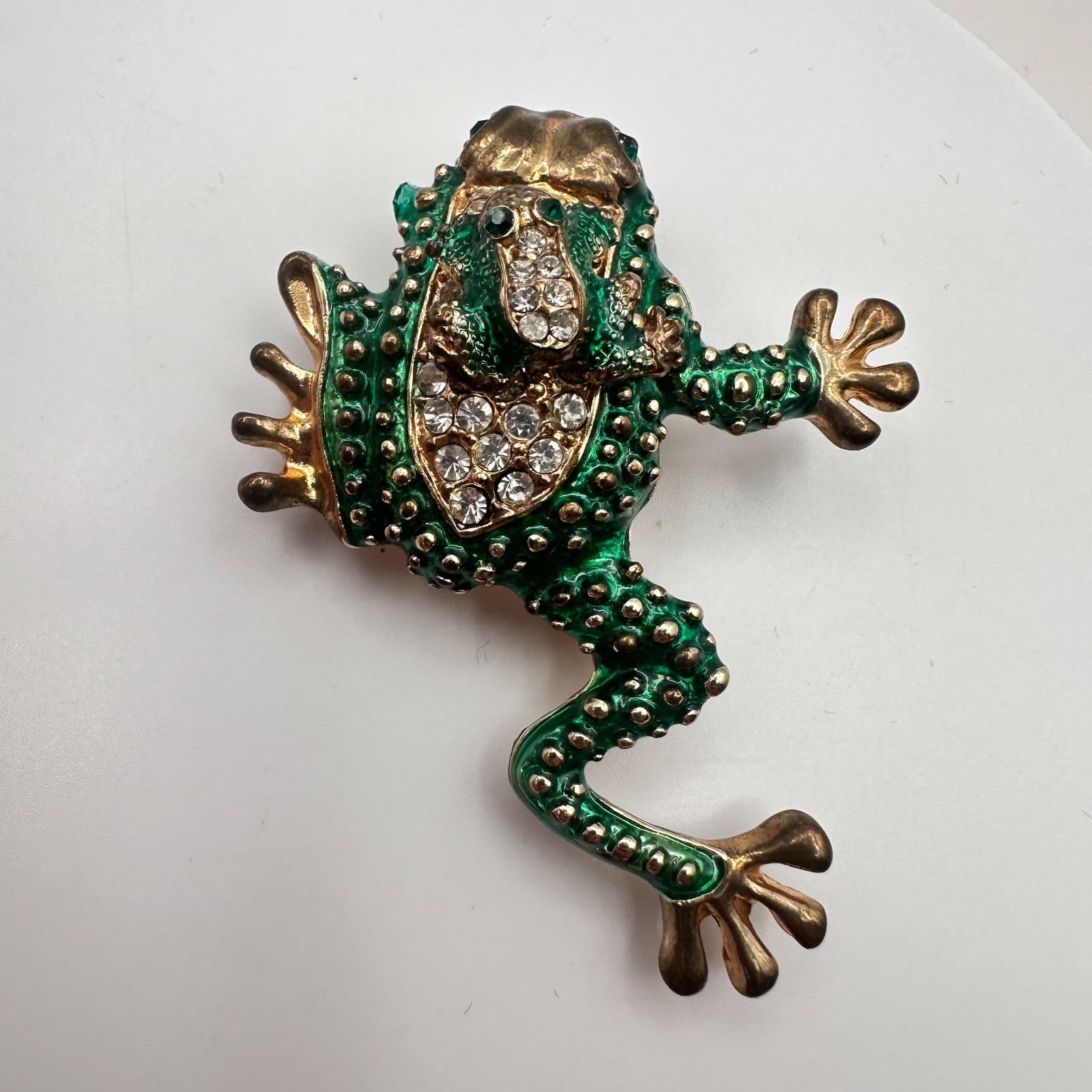 Vintage Y2K Gold Tone Frog Clear Rhinestones Brooch Pin Women's Classic Jewelry
