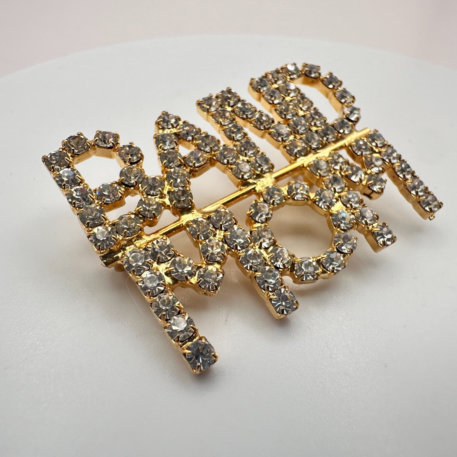 Vintage Y2K Band Mom Gold Tone Rhinestone Brooch Pin Women's Classic Jewelry - Thumbnail 4