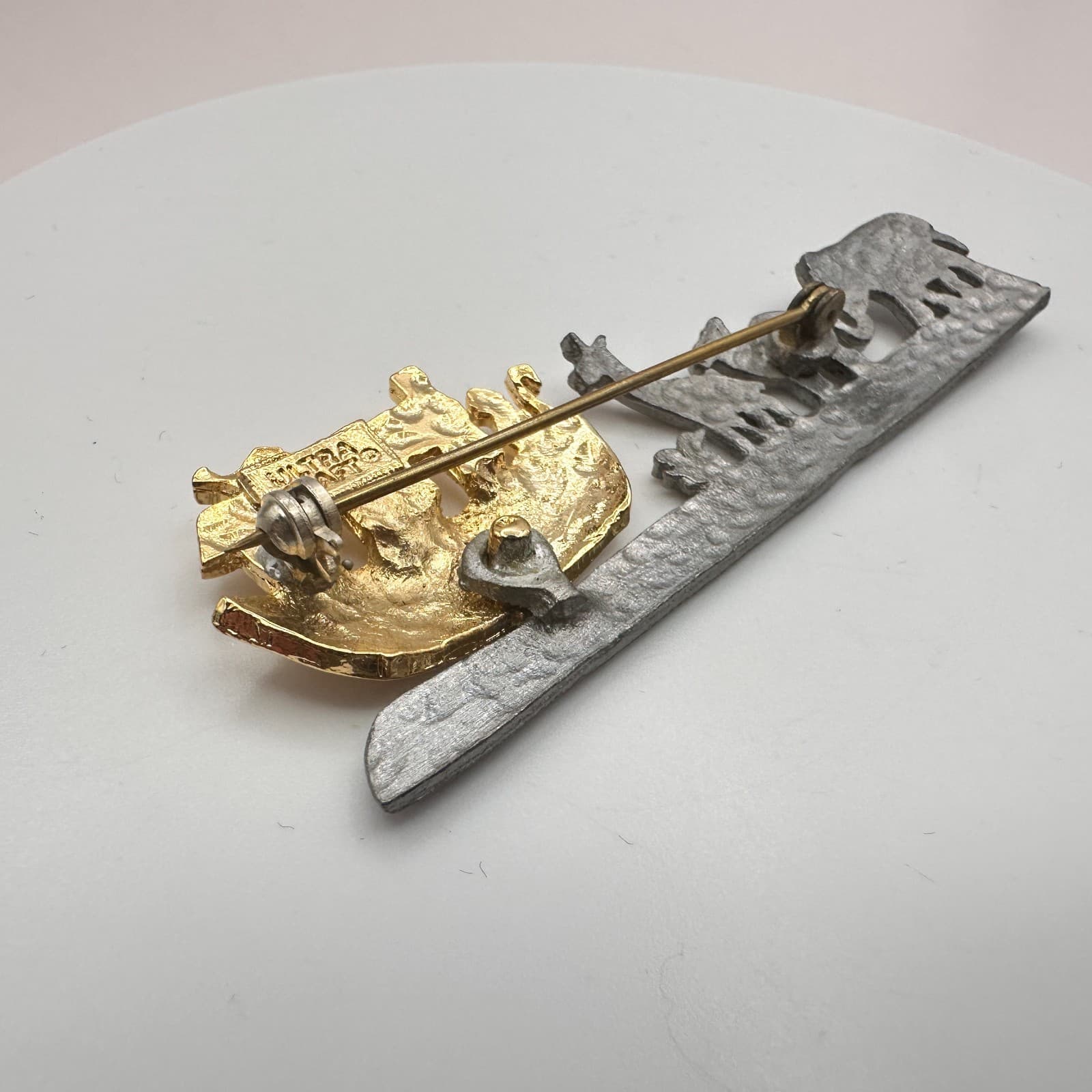 Vintage 80s Ultra Craft Noahs Ark Pewter Brooch Pin Women's Classic Jewelry - Thumbnail 8