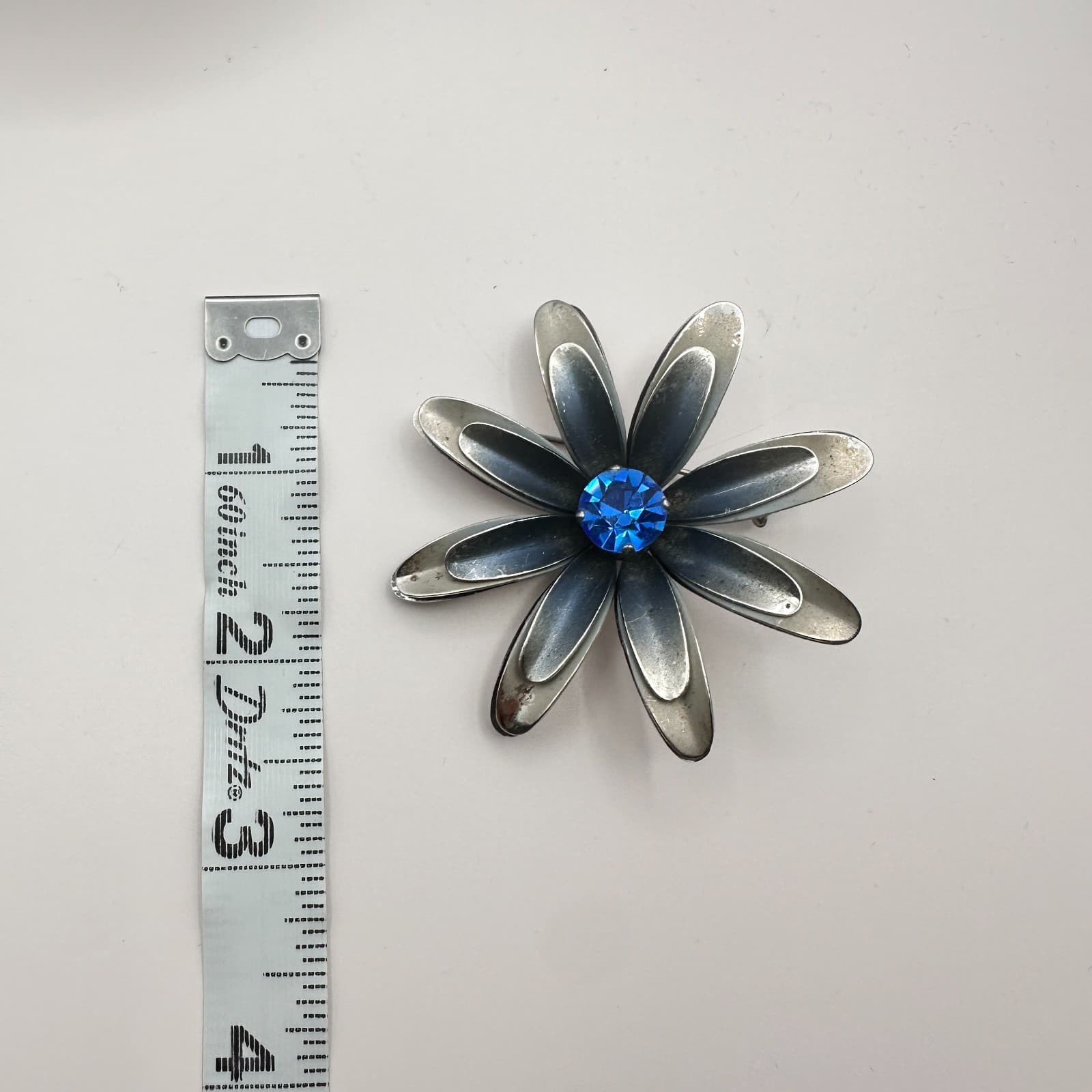 Vintage 90s Silver Tone Blue Glass Floral Pin Brooch Fashion Women's Jewelry - Thumbnail 7