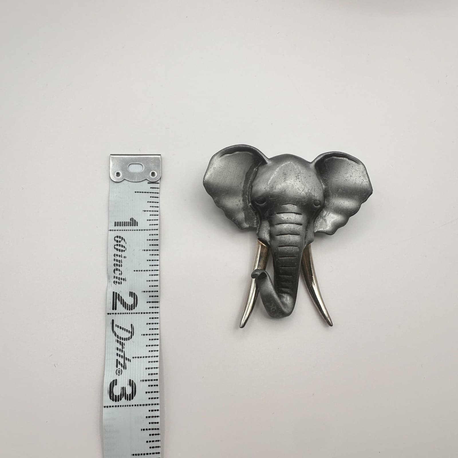 Vintage 70s Pewter Elephant Head Tusks Brooch Pin Boho Retro Classic Jewelry - Thumbnail 7