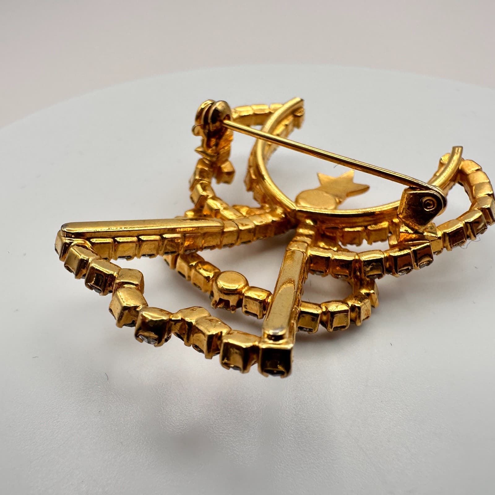Vintage 90s Angel Brooch Pin Gold Tone Clear Rhinestone Religious Jewelry - Thumbnail 7