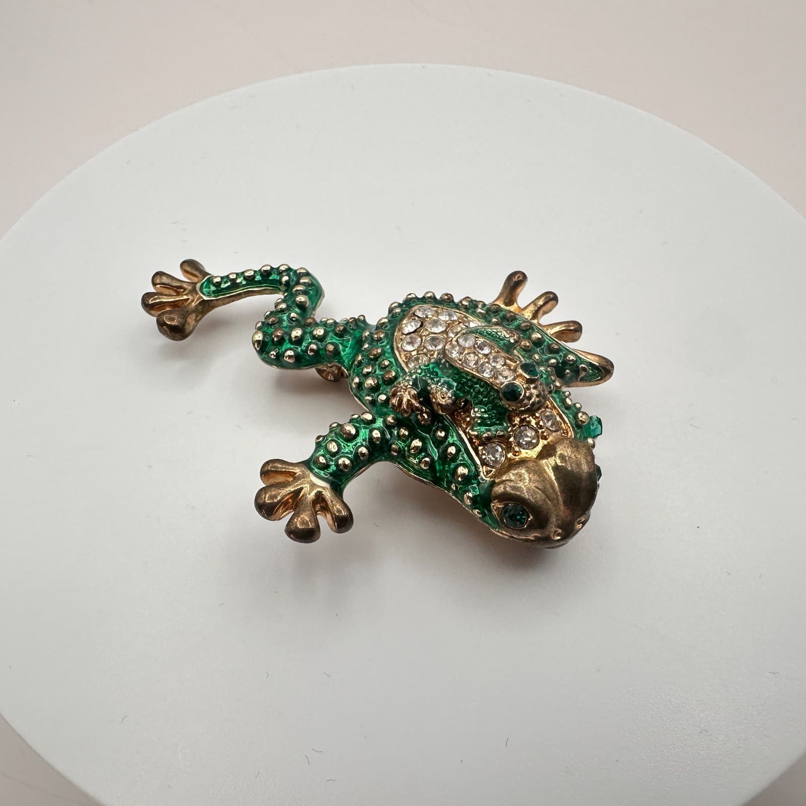 Vintage Y2K Gold Tone Frog Clear Rhinestones Brooch Pin Women's Classic Jewelry - Thumbnail 2