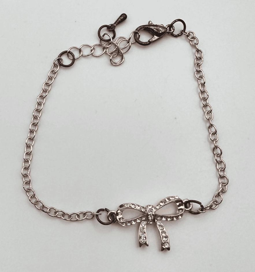 Vintage 90s Rose Gold Tone Bow Rhinestone Bracelet Women's Classic Jewelry