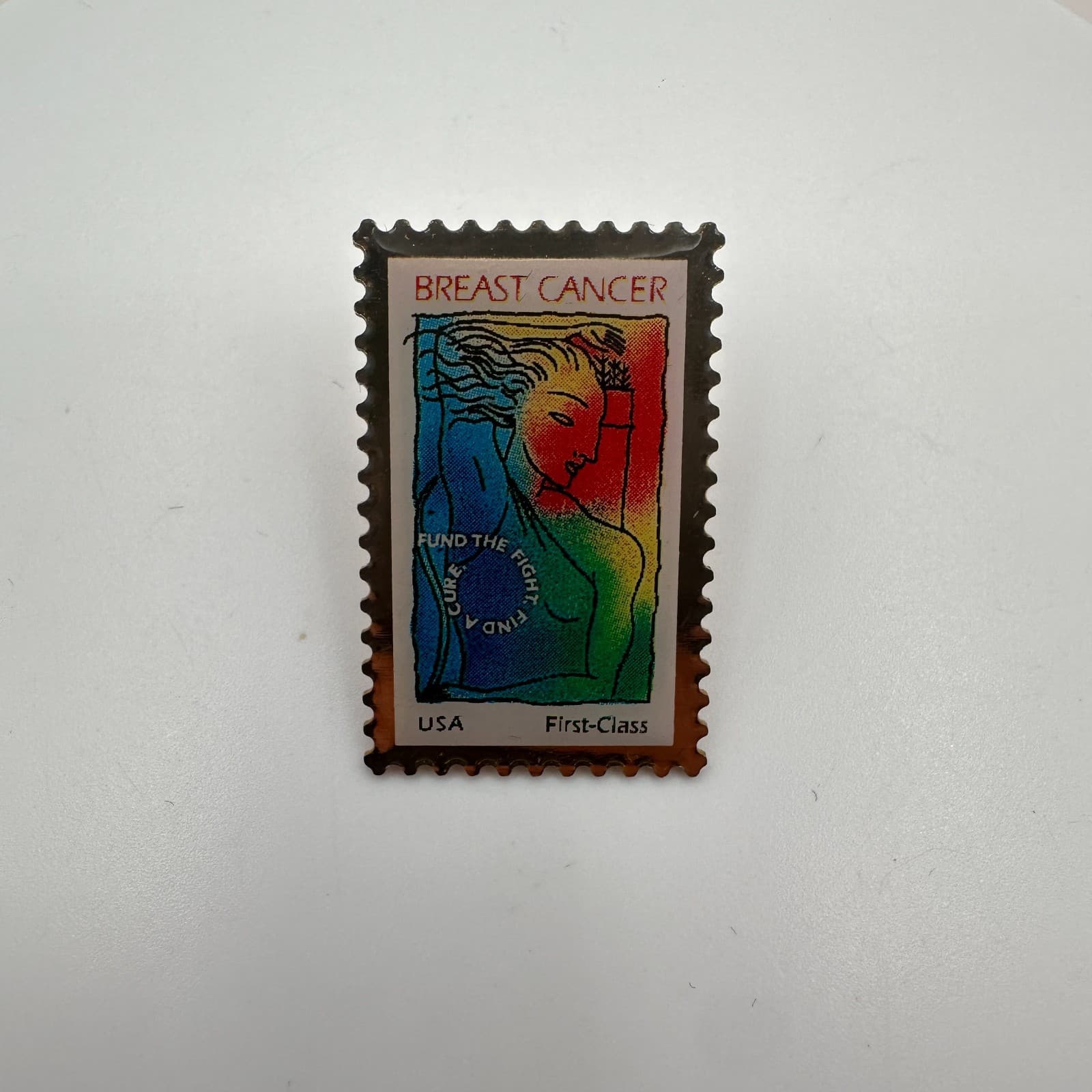Vintage 90s Winco International Breast Cancer Awareness USPS Stamp Brooch Pin - Thumbnail 2