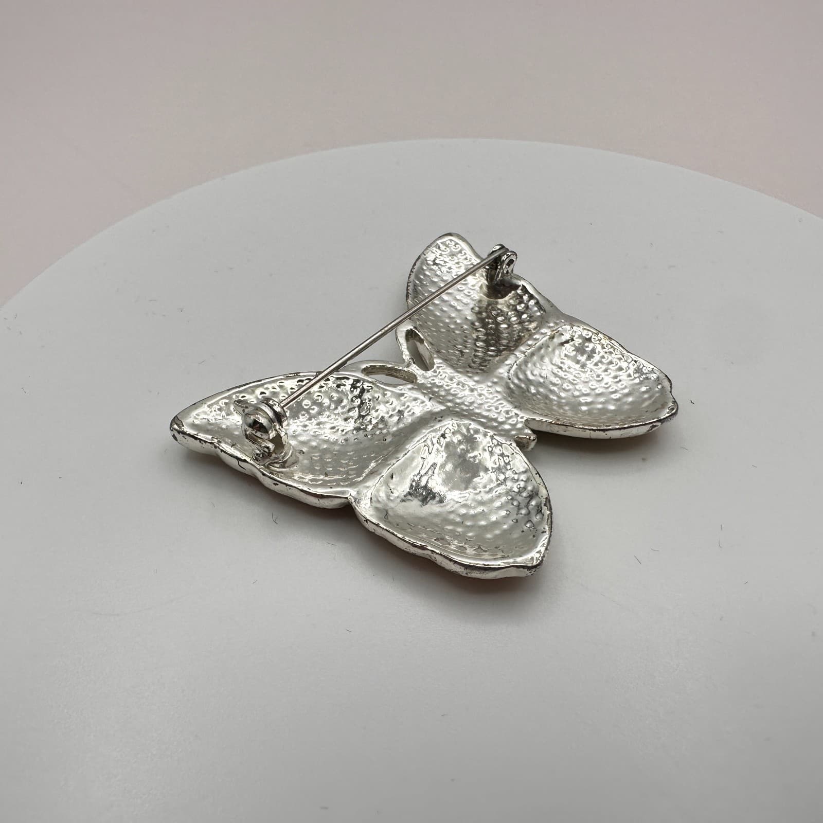 Vintage 90s Silver Tone Butterfly Brooch Yellow & Orange Enamel Figural Jewelry - Thumbnail 4