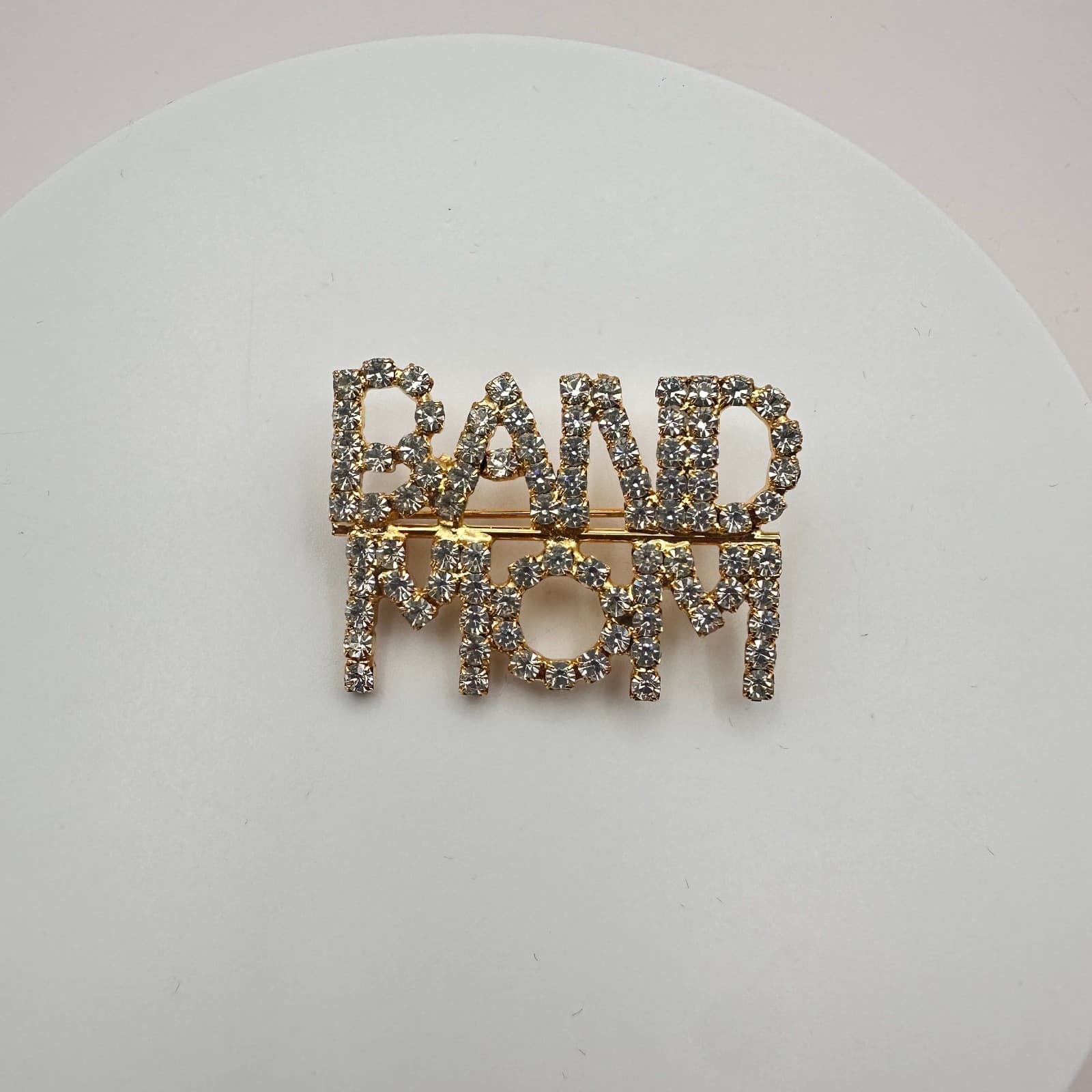 Vintage Y2K Band Mom Gold Tone Rhinestone Brooch Pin Women's Classic Jewelry - Thumbnail 3
