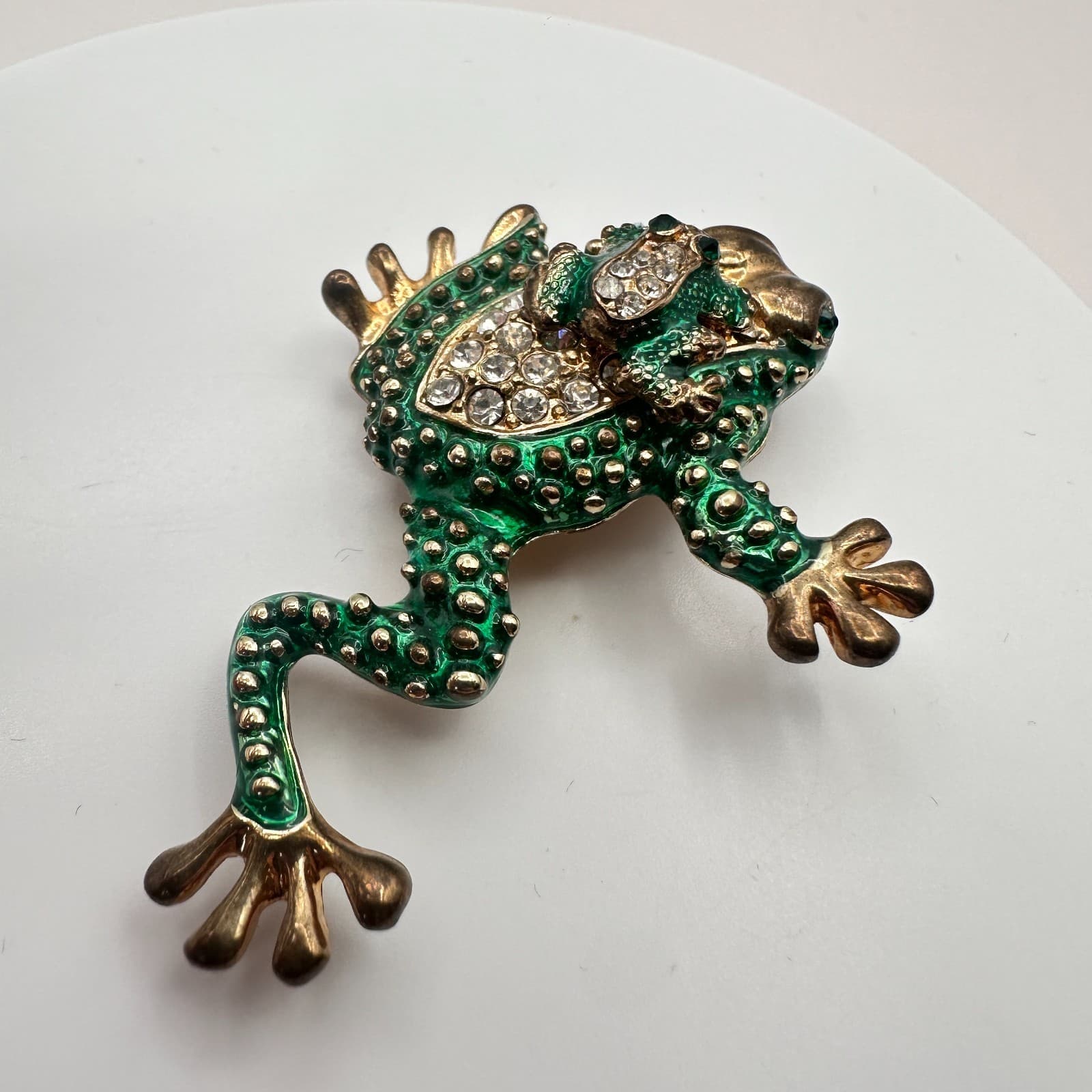 Vintage Y2K Gold Tone Frog Clear Rhinestones Brooch Pin Women's Classic Jewelry - Thumbnail 4
