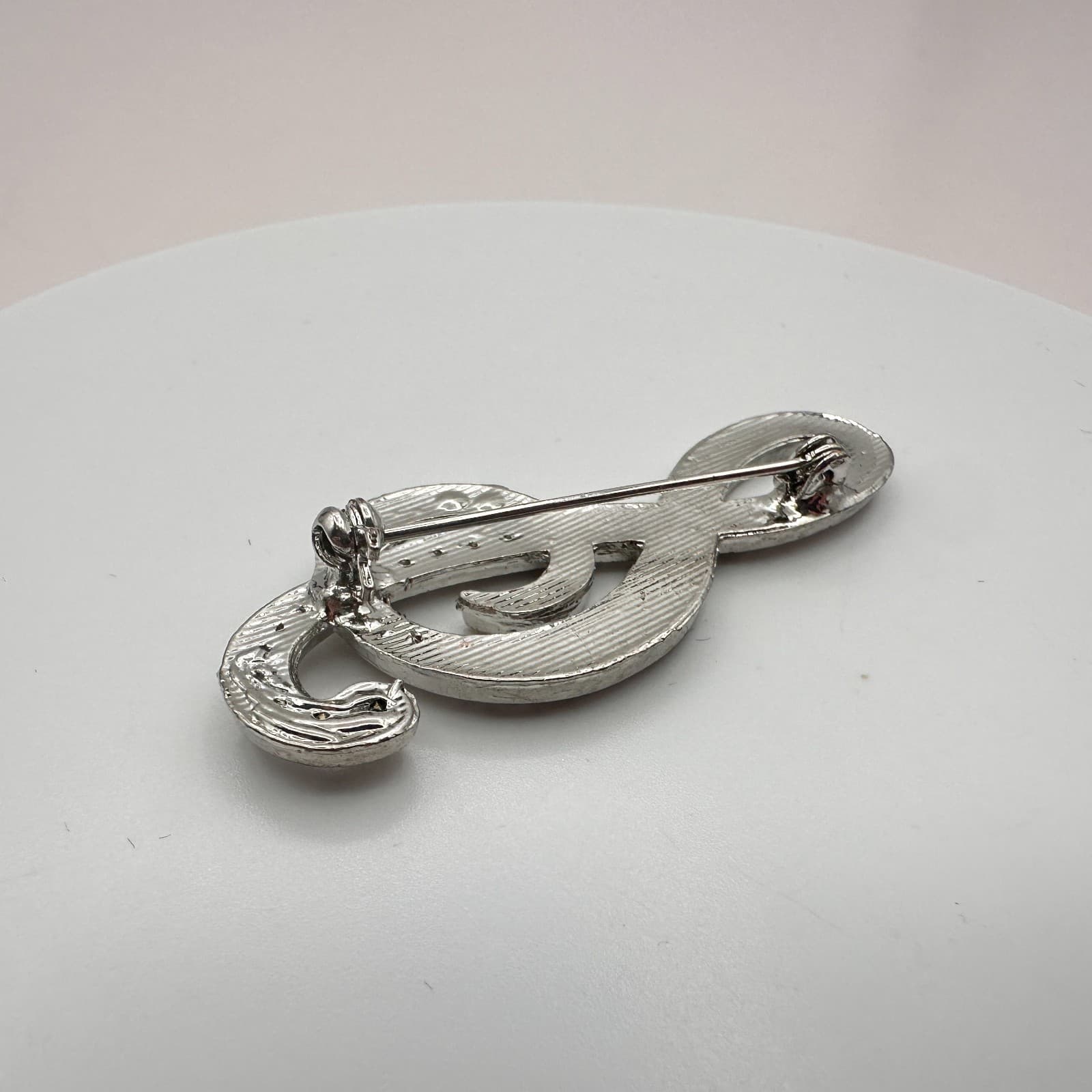 Vintage Y2K Silver Tone Clef Treble Rhinestone Brooch Pin Unisex Classic Jewelry - Thumbnail 7