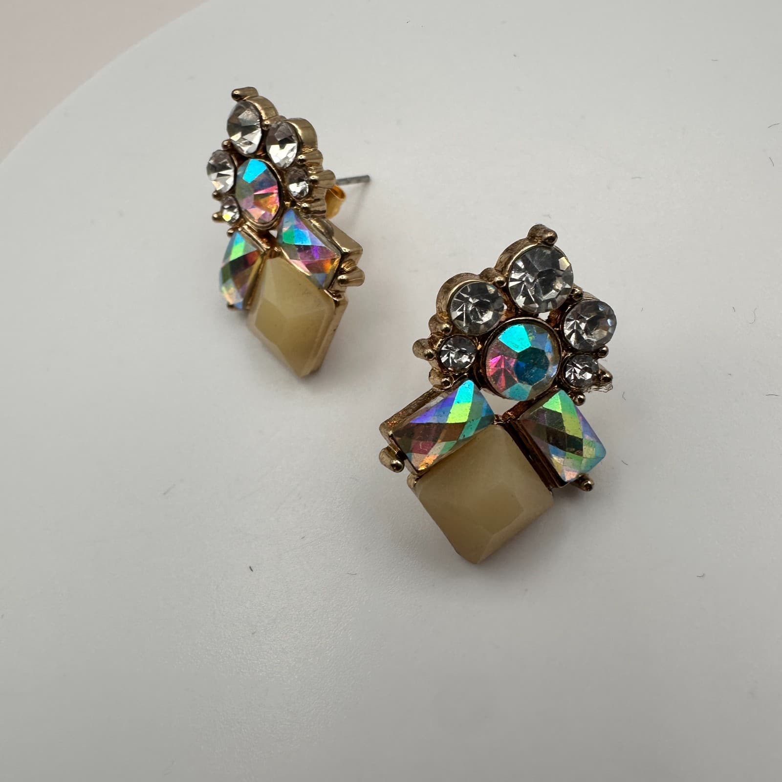 Vintage 90s Gold Tone Glass Statement Earrings Women's Classic Fashion Jewelry