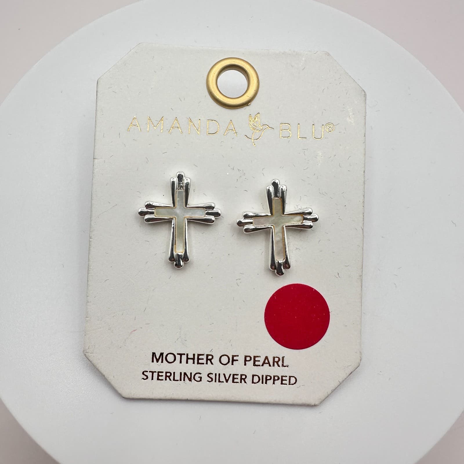Vintage 90s Amanda Blu Silver Tone Cross Earrings Mother of Pearl Religious - Thumbnail 2