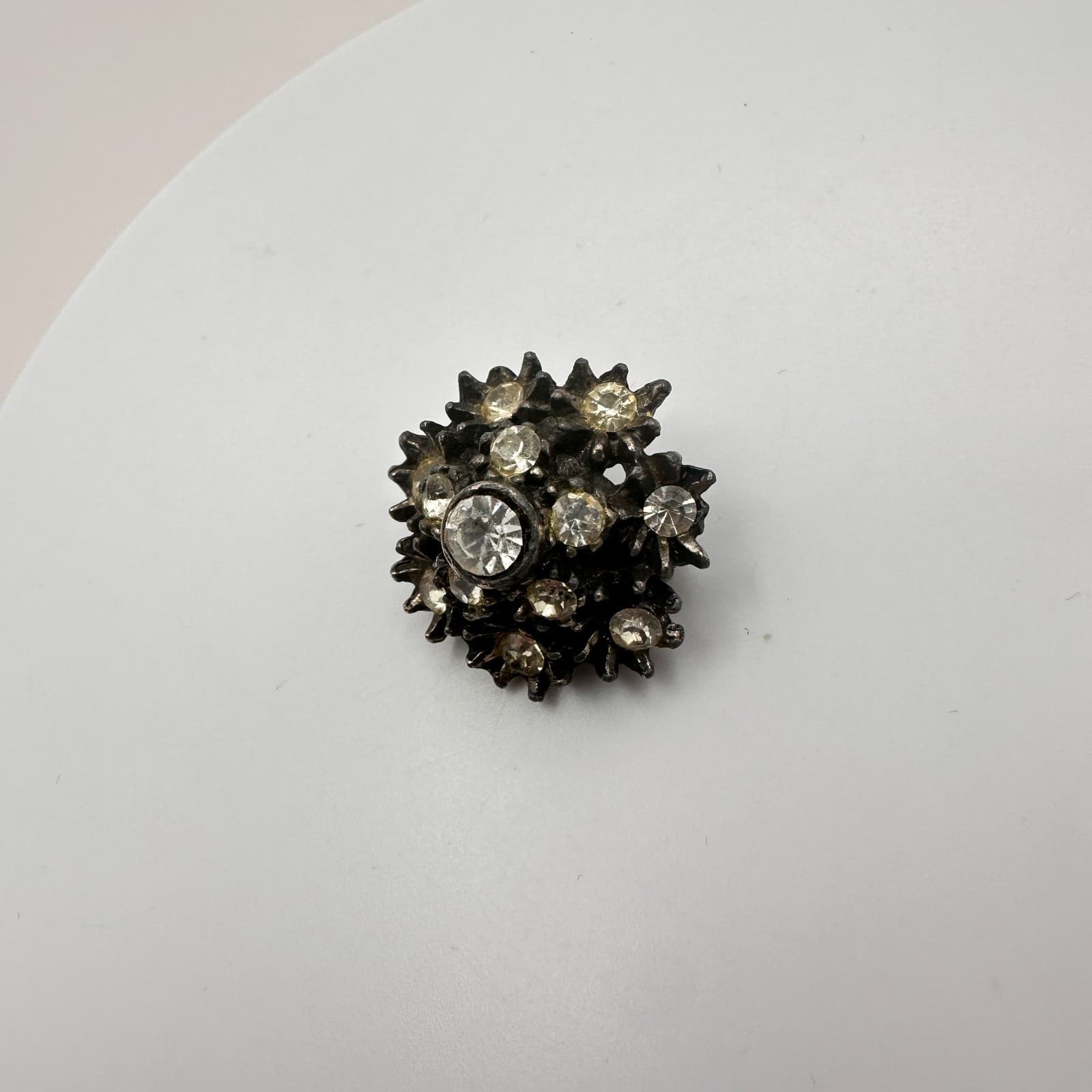 Vintage 80s Silver tone Rhinestone Cluster Brooch Pin Women's Classic Jewelry - Thumbnail 5