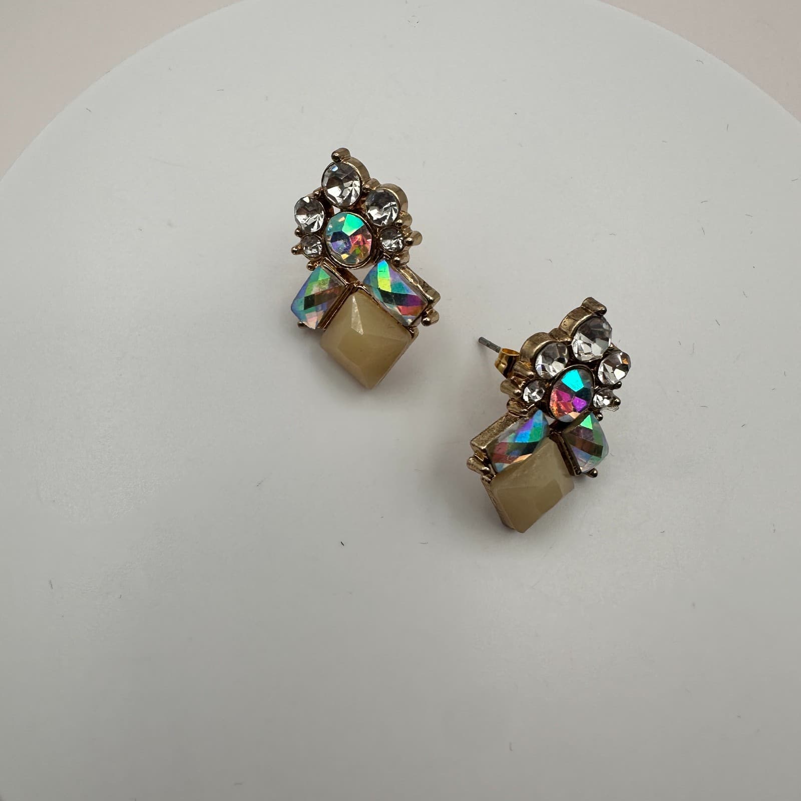 Vintage 90s Gold Tone Glass Statement Earrings Women's Classic Fashion Jewelry - Thumbnail 3