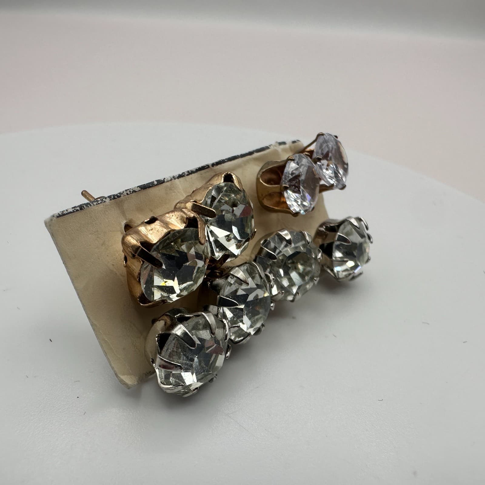 Vintage 90s Clear Glass Earrings Set Statement Classic Fashion Women's Jewelry - Thumbnail 3