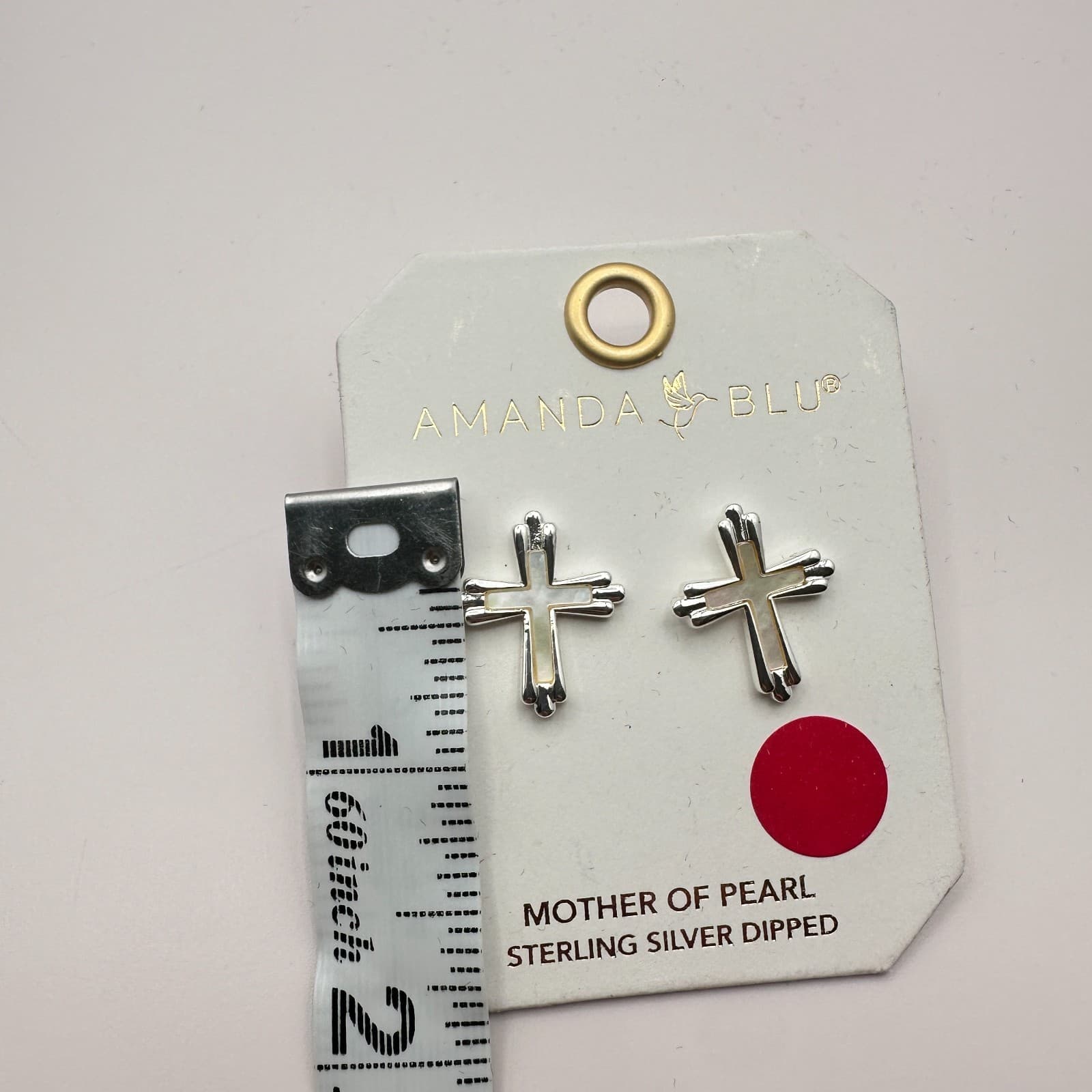 Vintage 90s Amanda Blu Silver Tone Cross Earrings Mother of Pearl Religious - Thumbnail 6