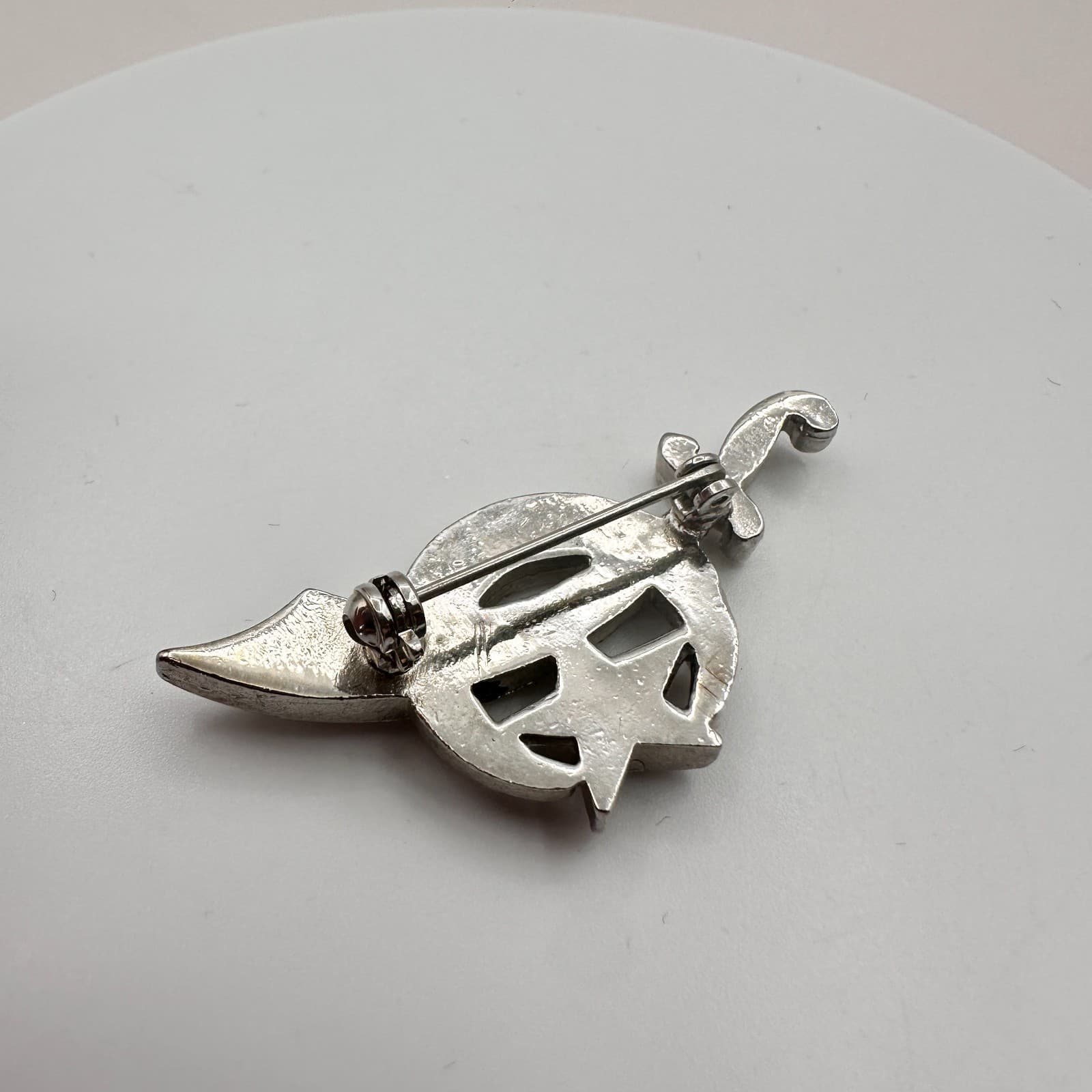 Vintage 90s Silver Tone Shriner Scimitar Crescent Rhinestone Brooch Pin Jewelry - Thumbnail 6