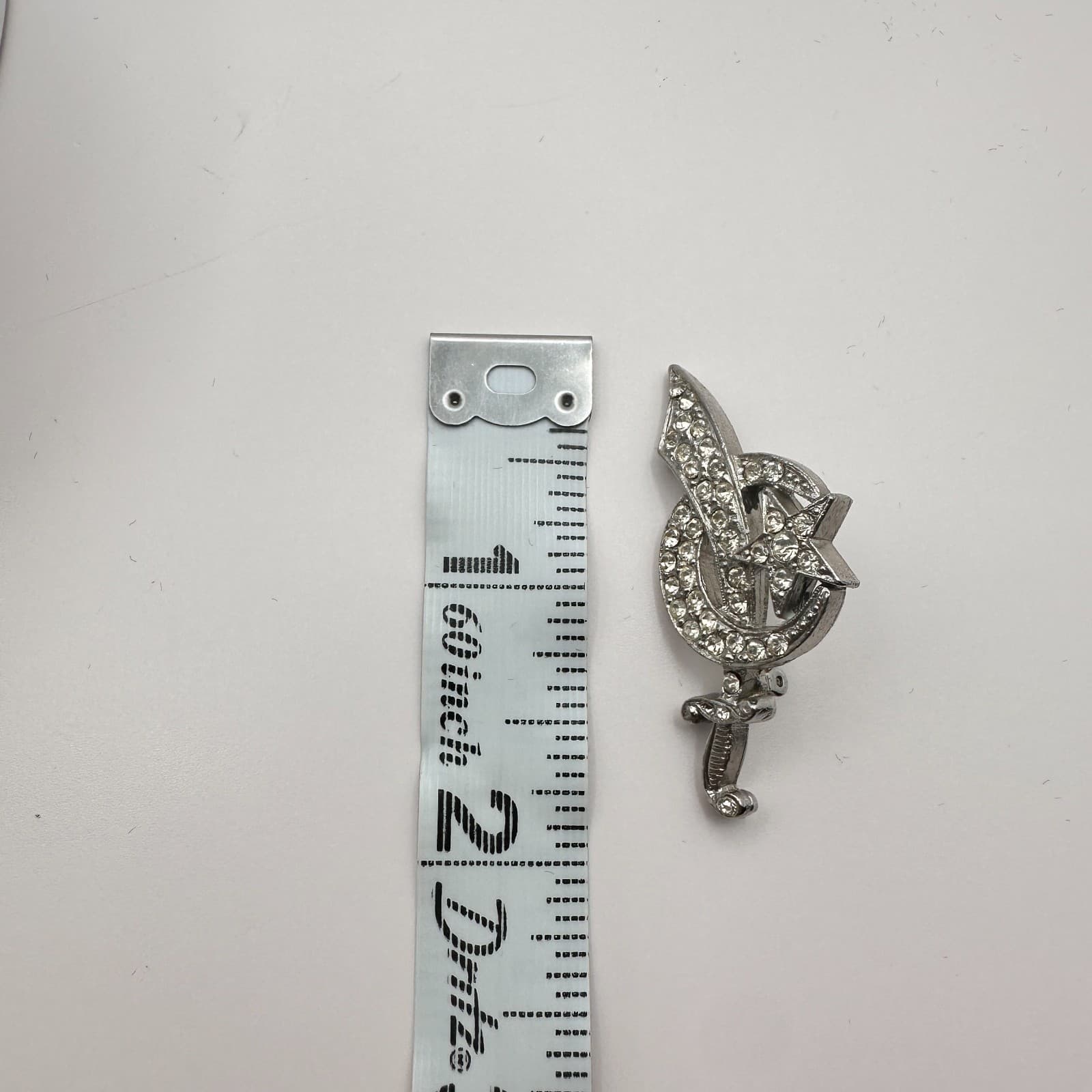 Vintage 90s Silver Tone Shriner Scimitar Crescent Rhinestone Brooch Pin Jewelry - Thumbnail 7