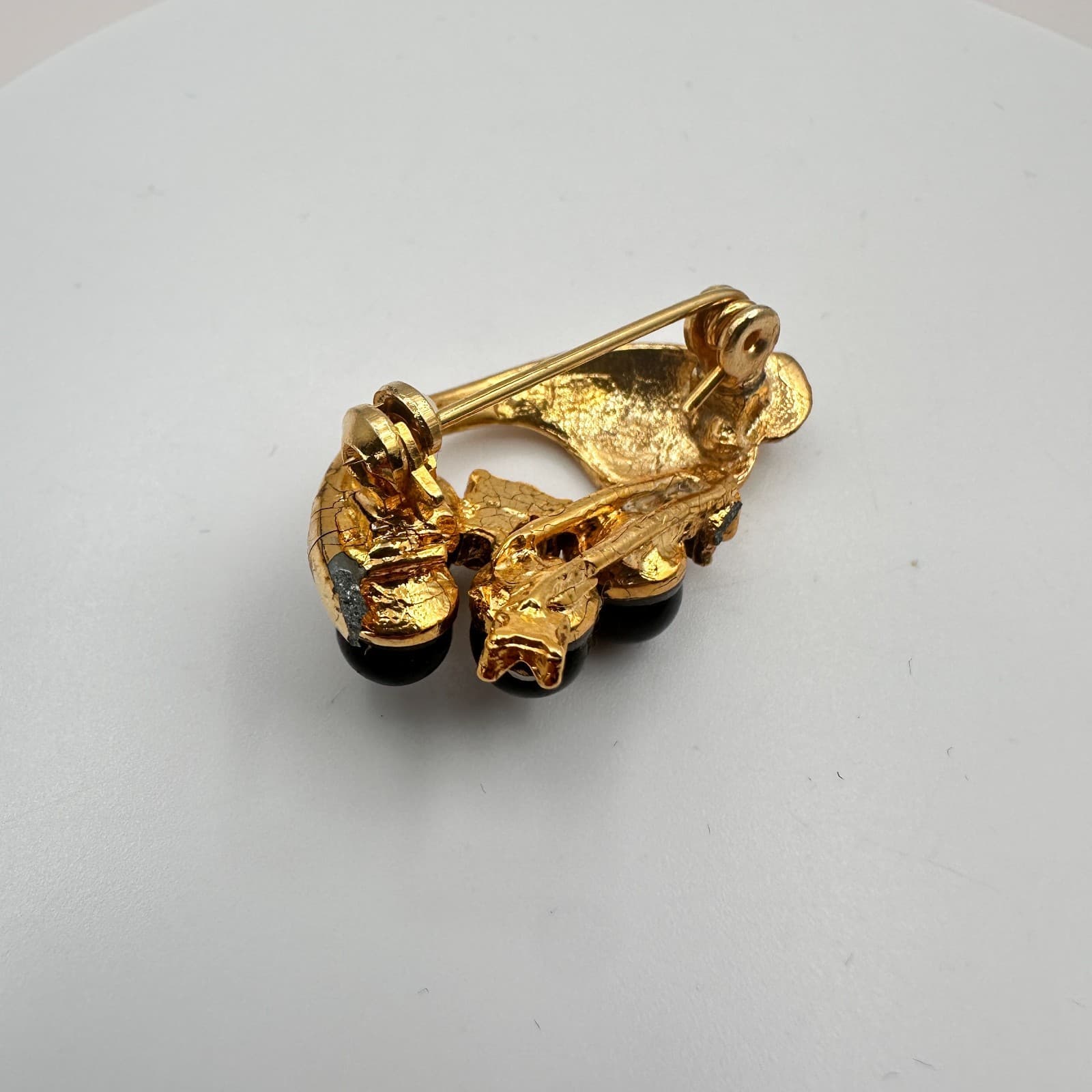 Vintage 90s Gold Tone Black Beaded Rhinestone Brooch Pin Women's Classic Jewelry - Thumbnail 6