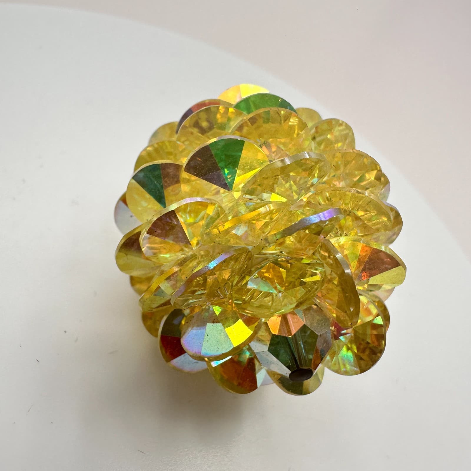 Vintage 80s Gold Tone Yellow Glass Beaded Pendent Women's Classic Jewelry - Thumbnail 4